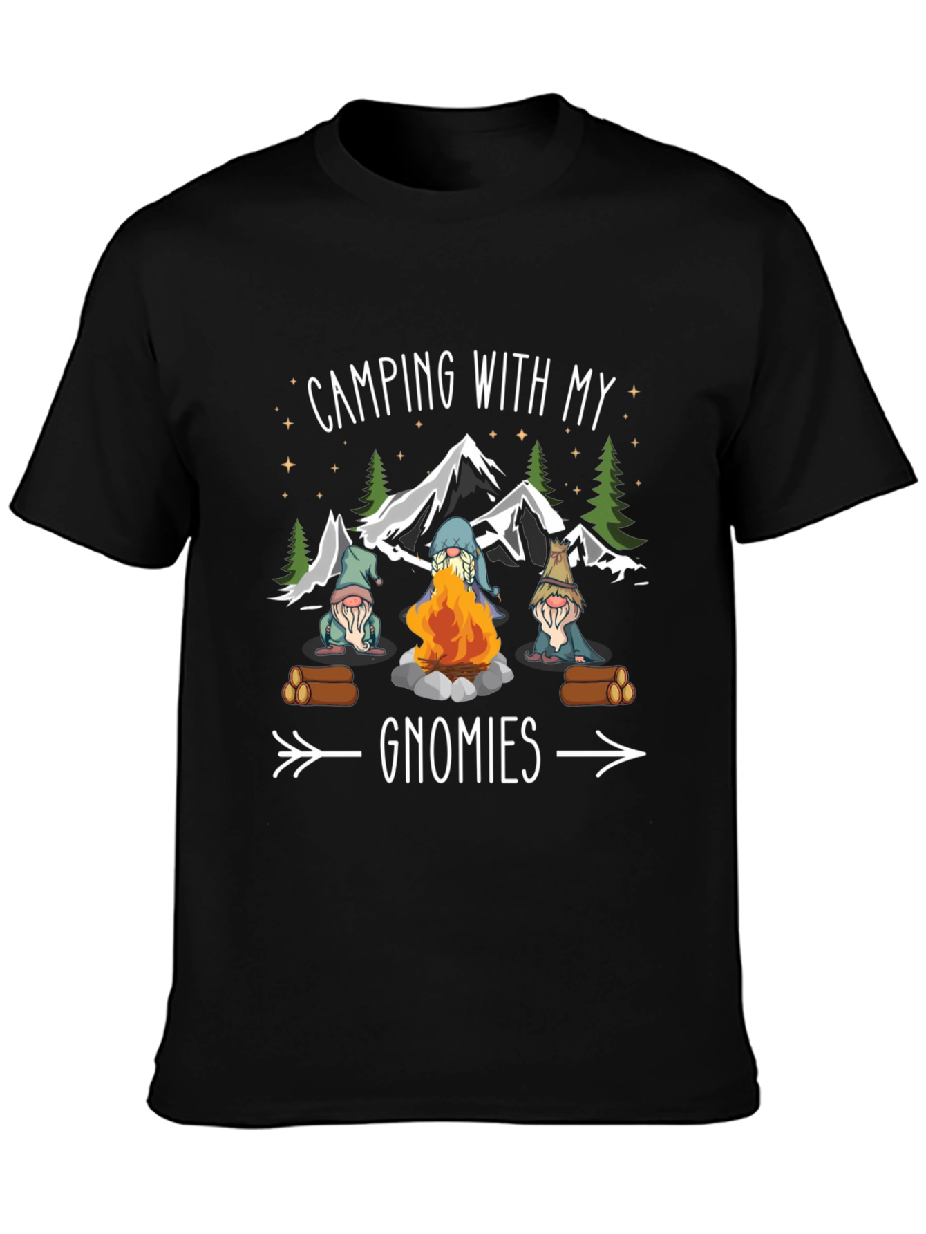 Black Camping with My Gnomies T-Shirt - Black view 3