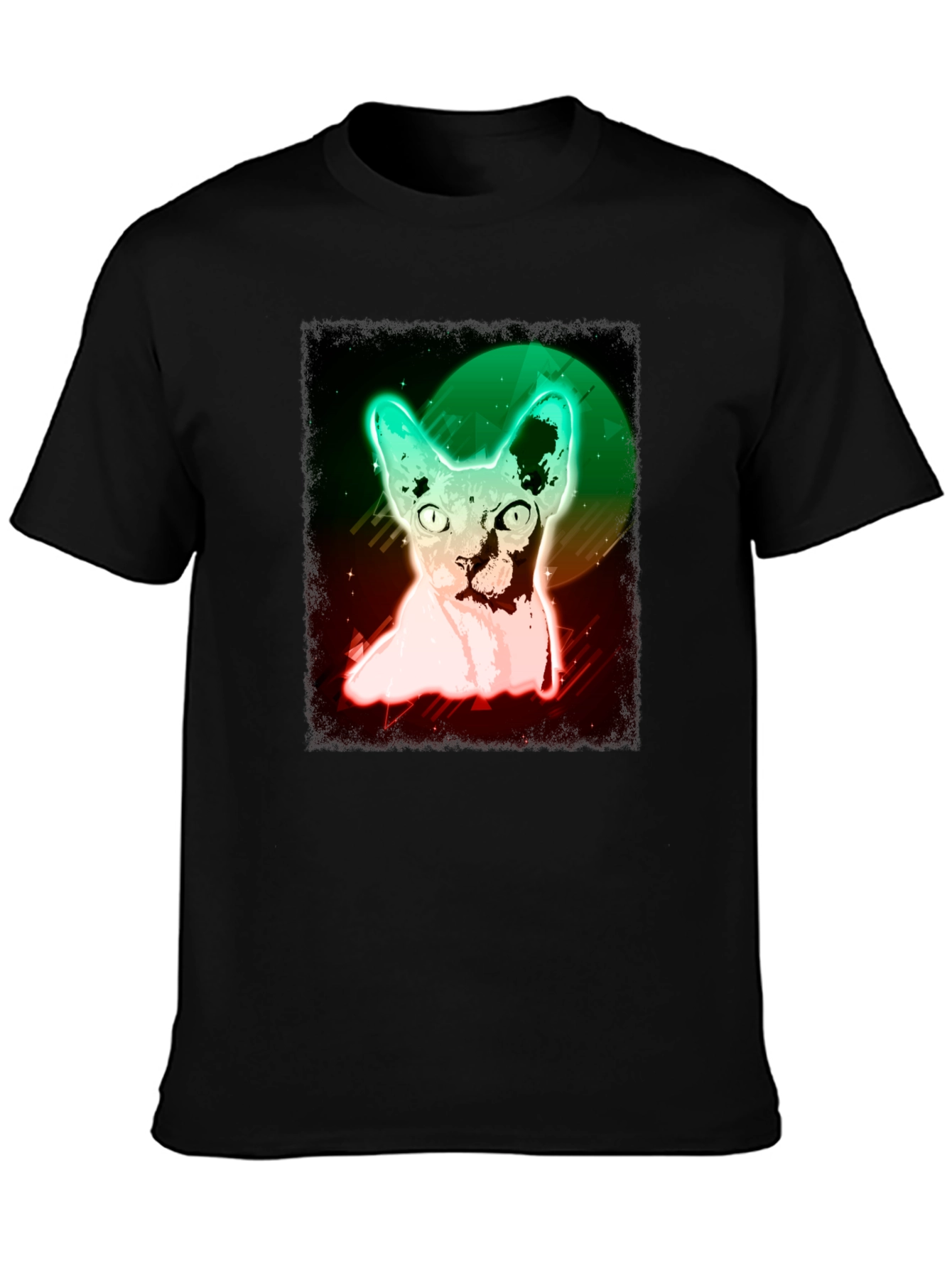 Black Neon Sphynx Cat T-Shirt - Unique Graphic Tee view 3