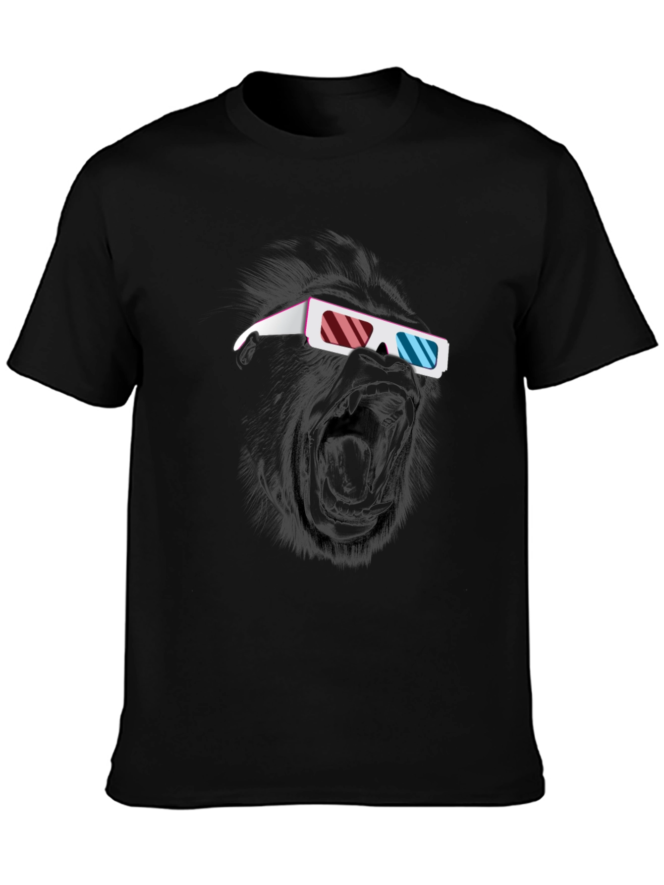 Black Cool Gorilla 3D Glasses Graphic T-Shirt view 3