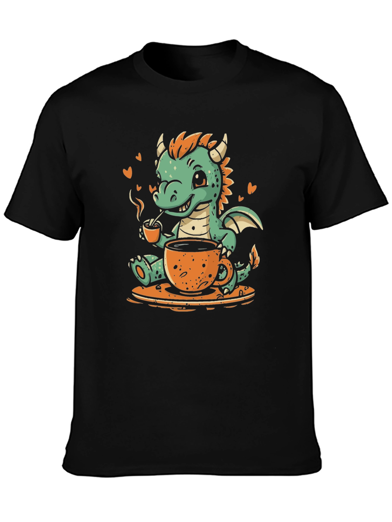 Black Cute Dragon Coffee Lover Graphic Tee view 3