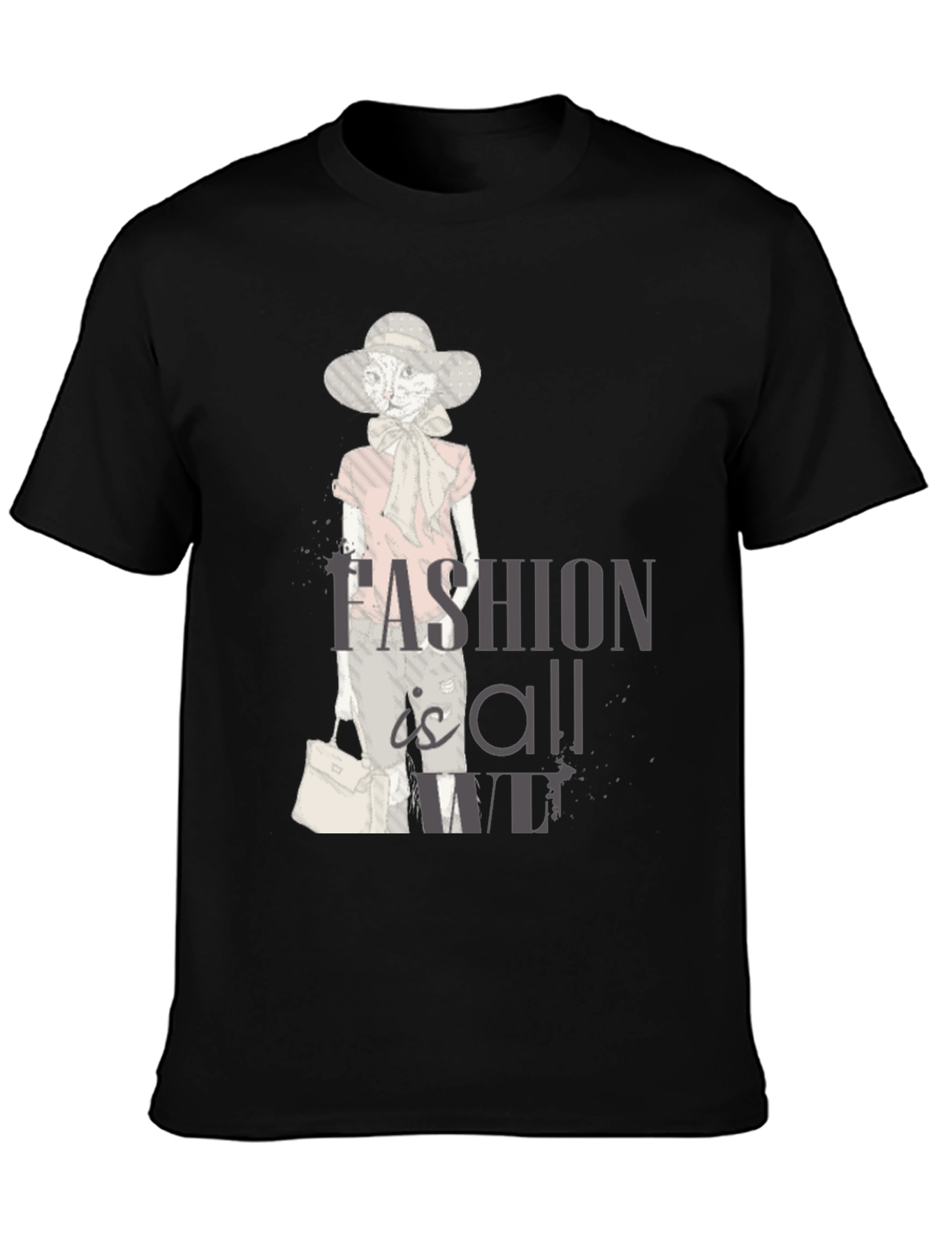 Black Stylish Cat Fashion T-Shirt - Unisex Cotton Tee view 3