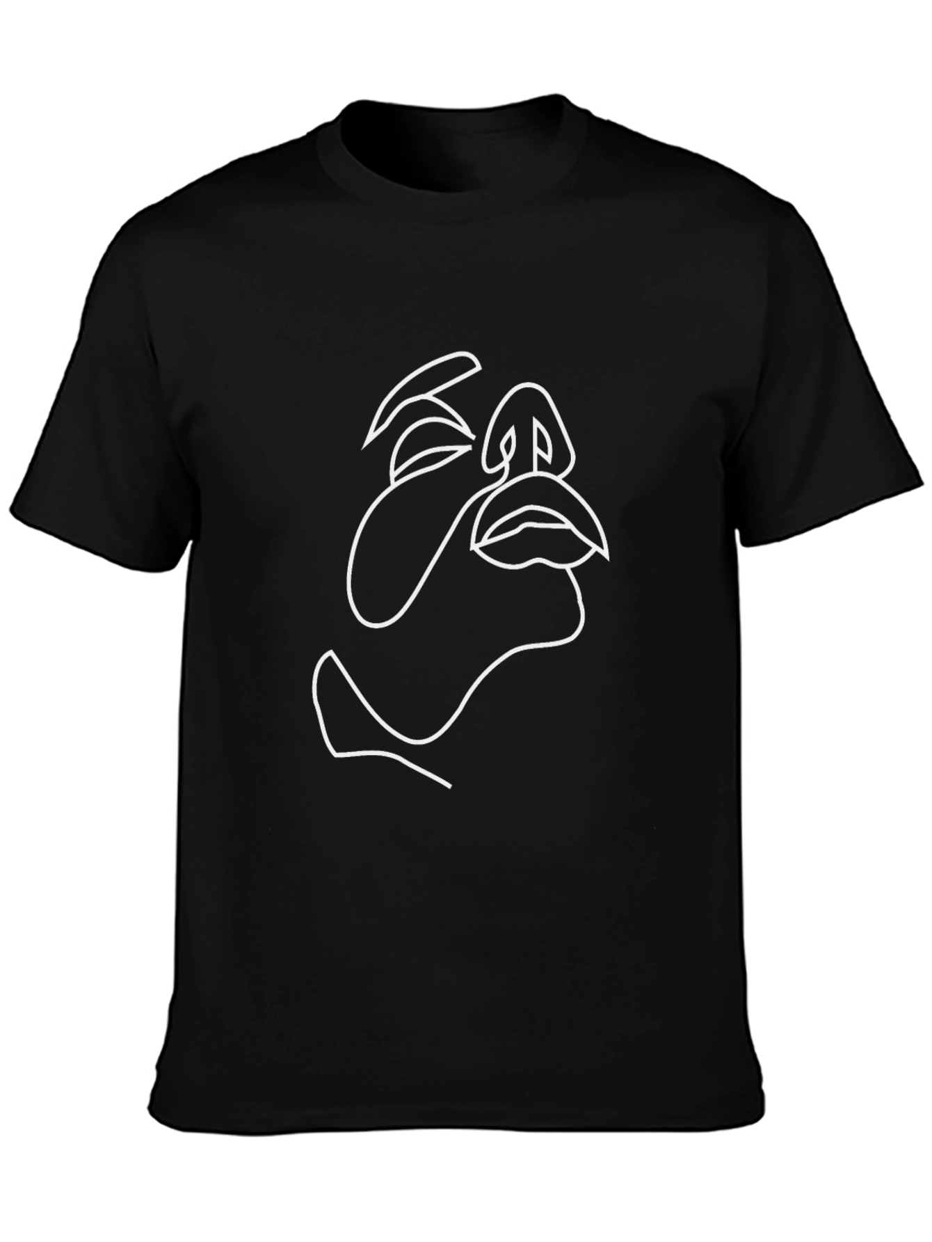 Black Abstract Face Line Art Black T-Shirt view 3