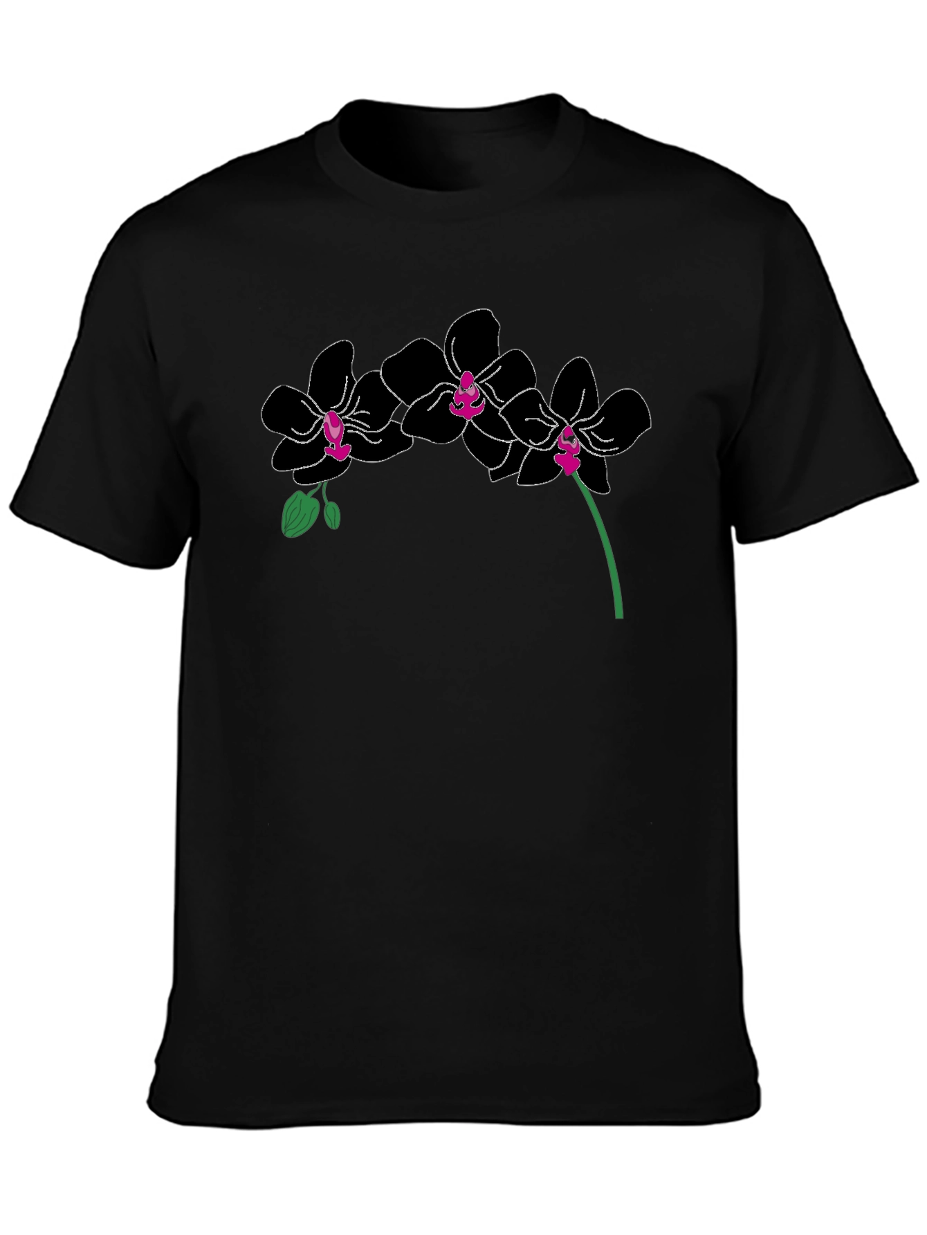 Black Black Orchid Graphic T-Shirt - Modern Floral Design view 3