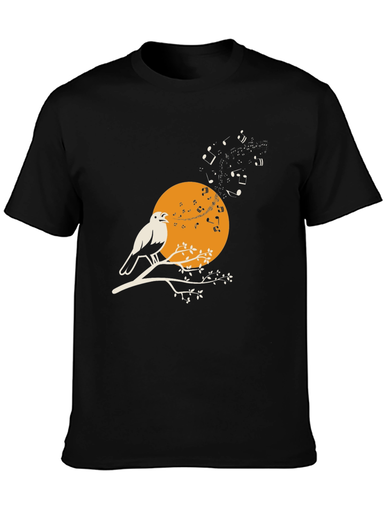 Black Bird Song T-Shirt - Musical Bird on Branch view 3