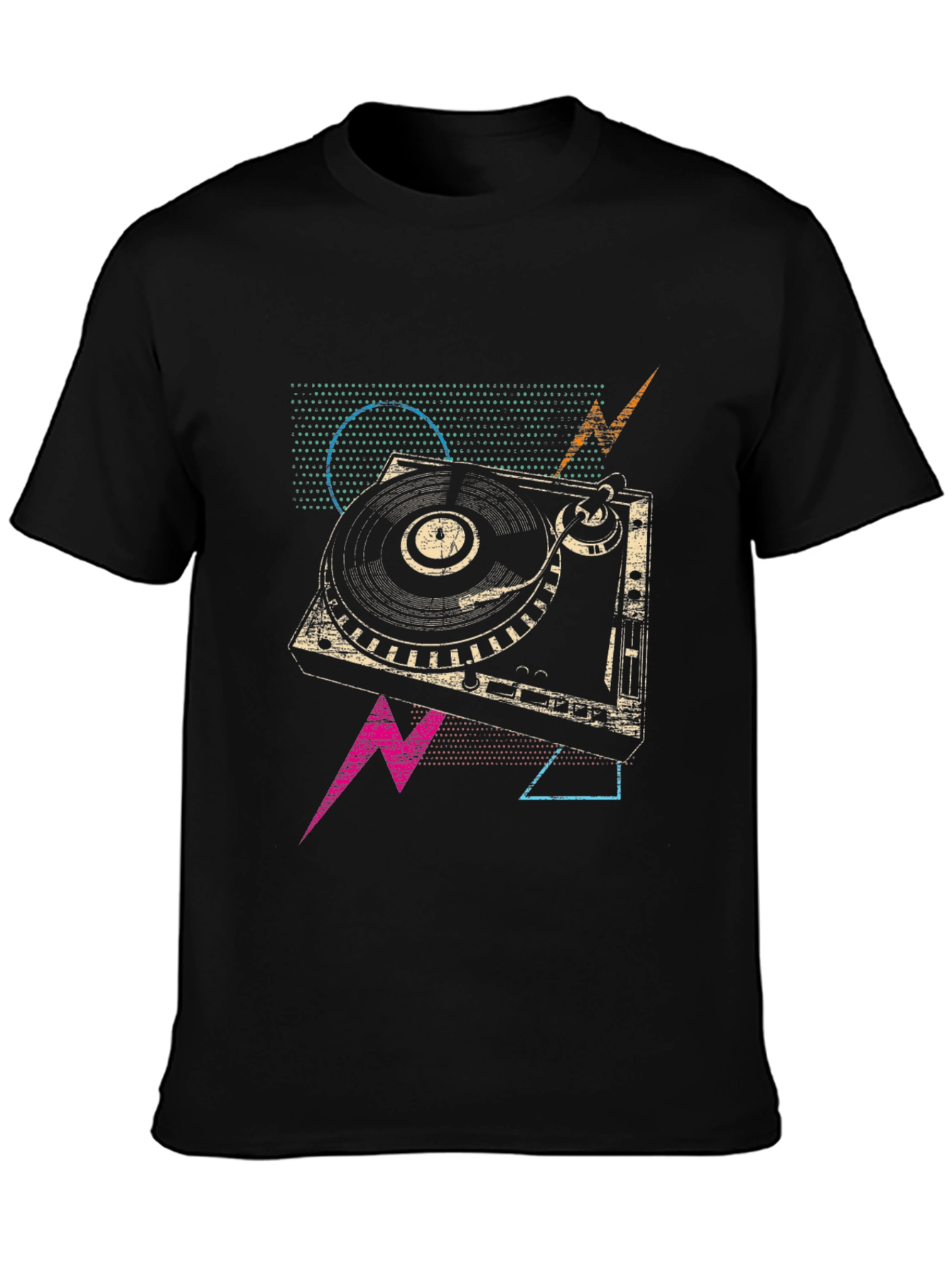 Black Retro Turntable Graphic Tee - Vintage DJ Style view 3