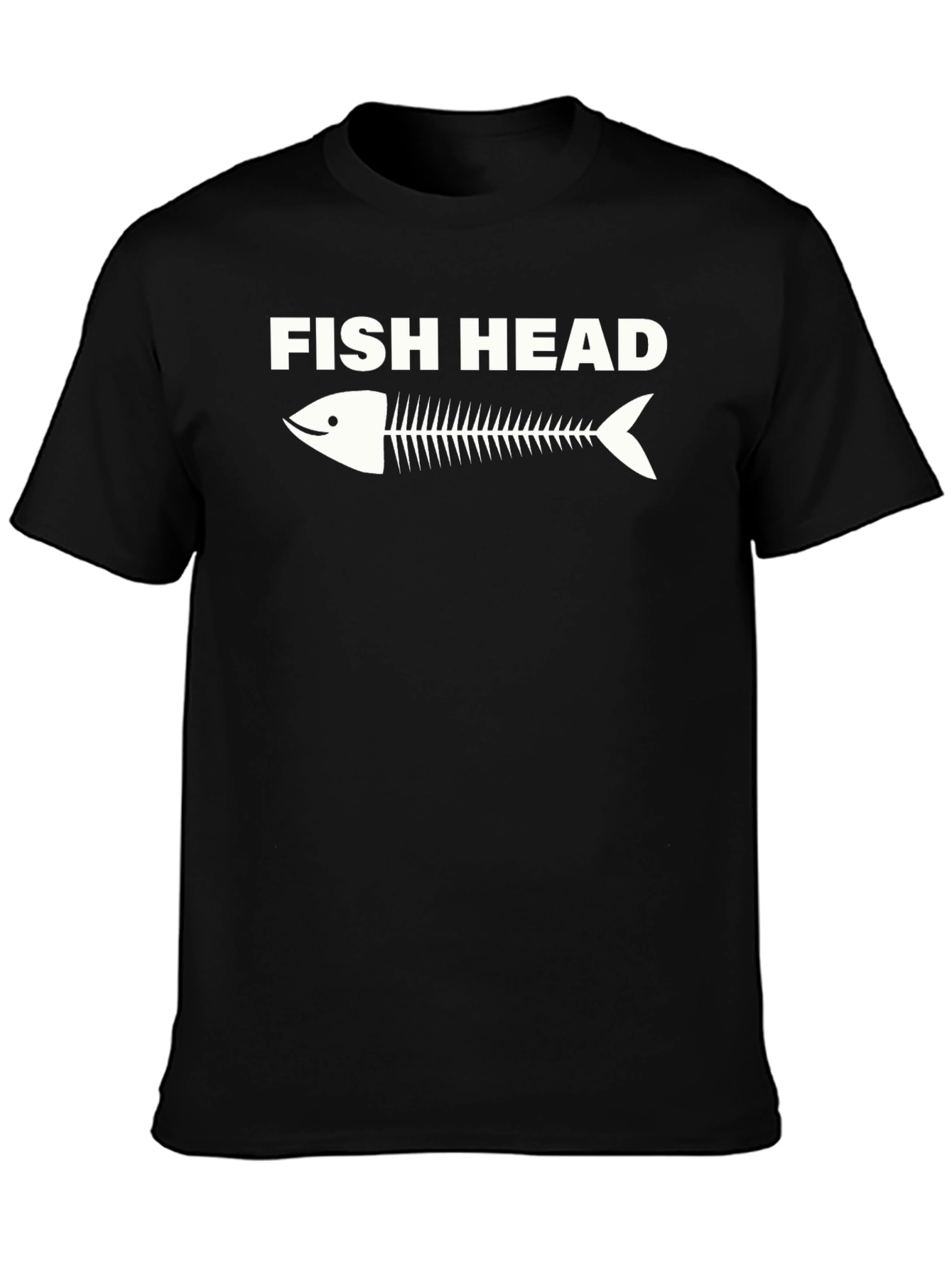 Black Fish Head Skeleton Graphic Tee - Black Cotton T-Shirt view 3