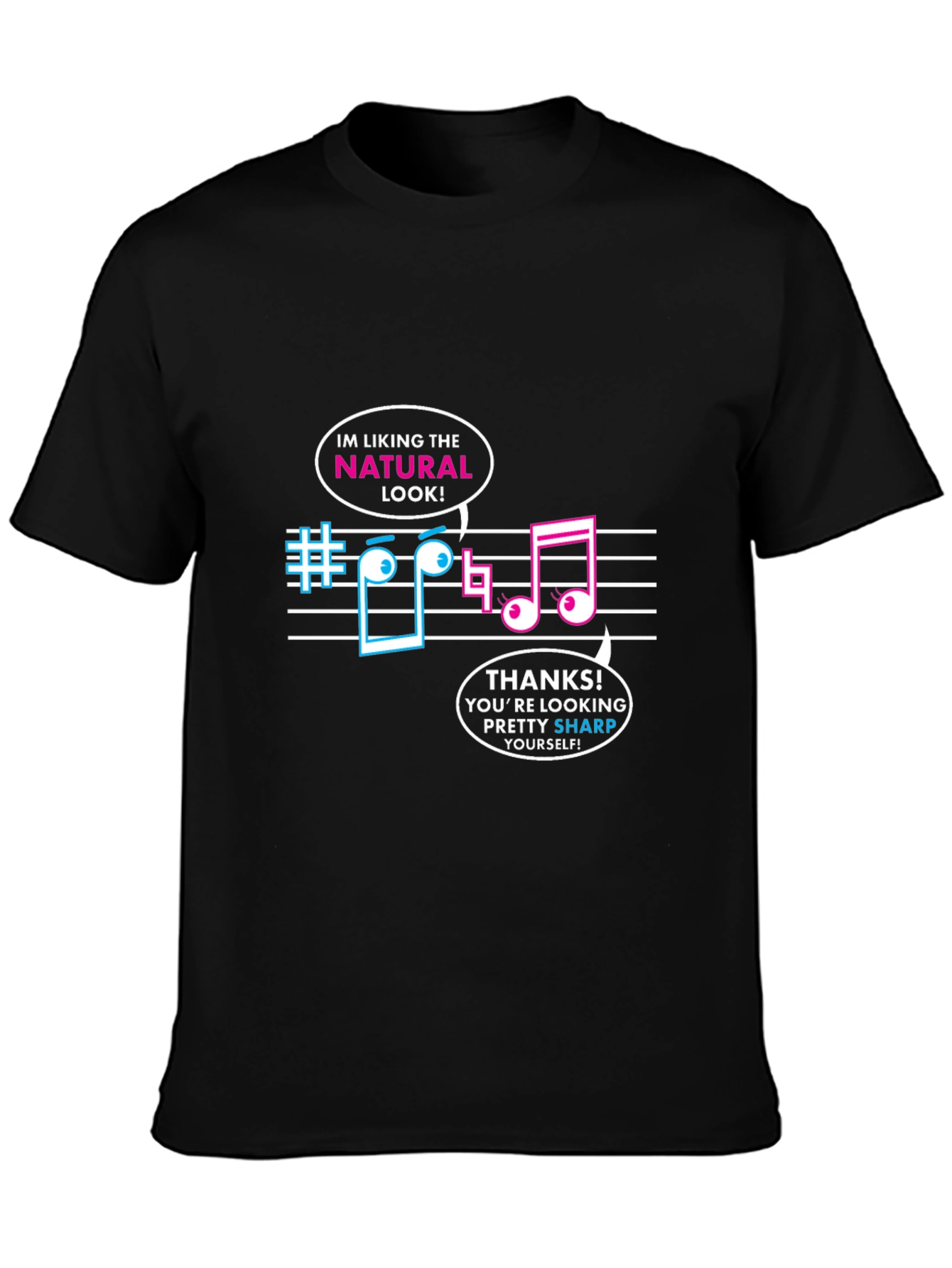 Black Musical Pun Black T-Shirt - Natural Look Sharp Tee view 3