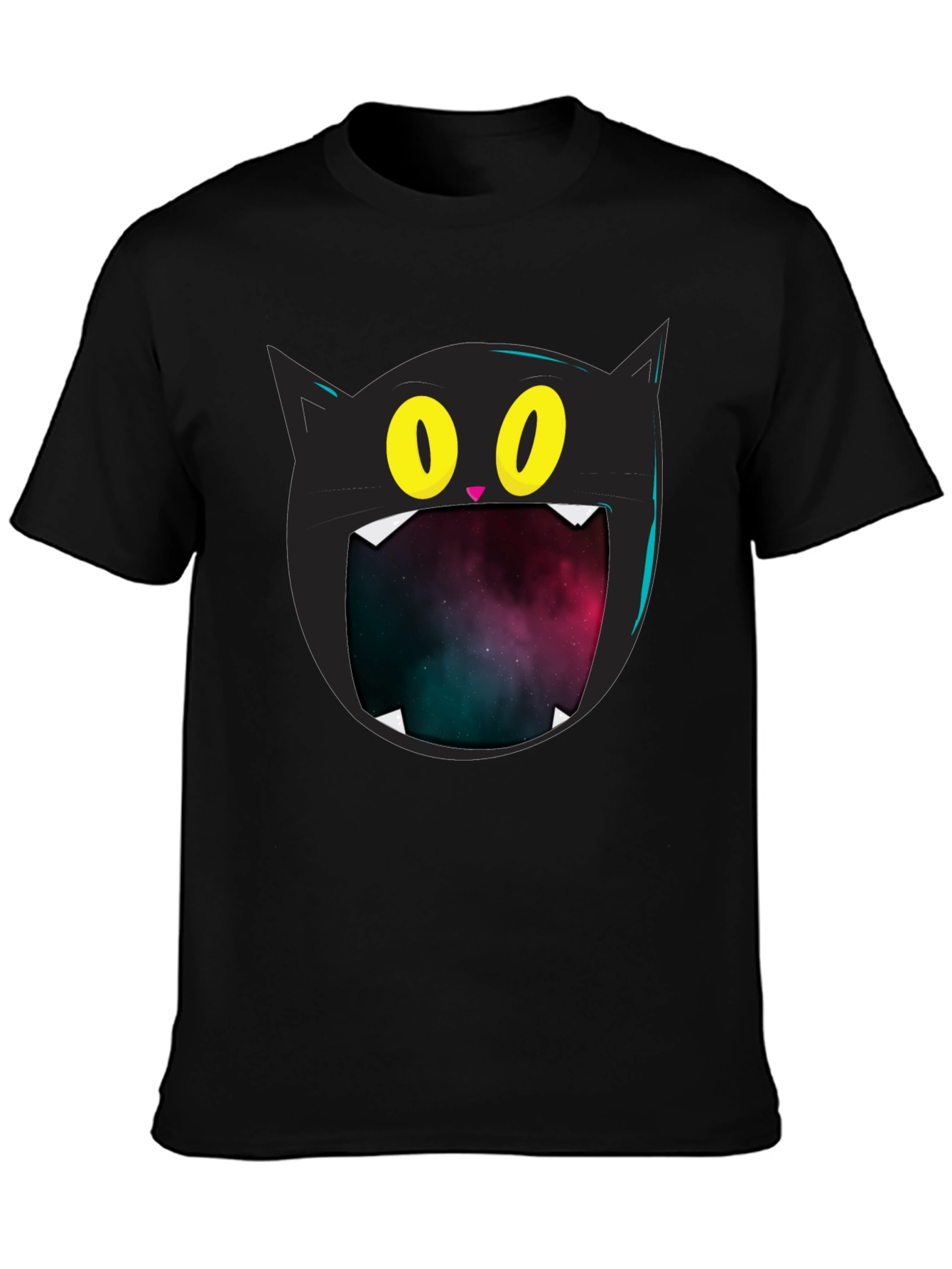 Black Cosmic Cat T-Shirt - Black Graphic Tee view 3