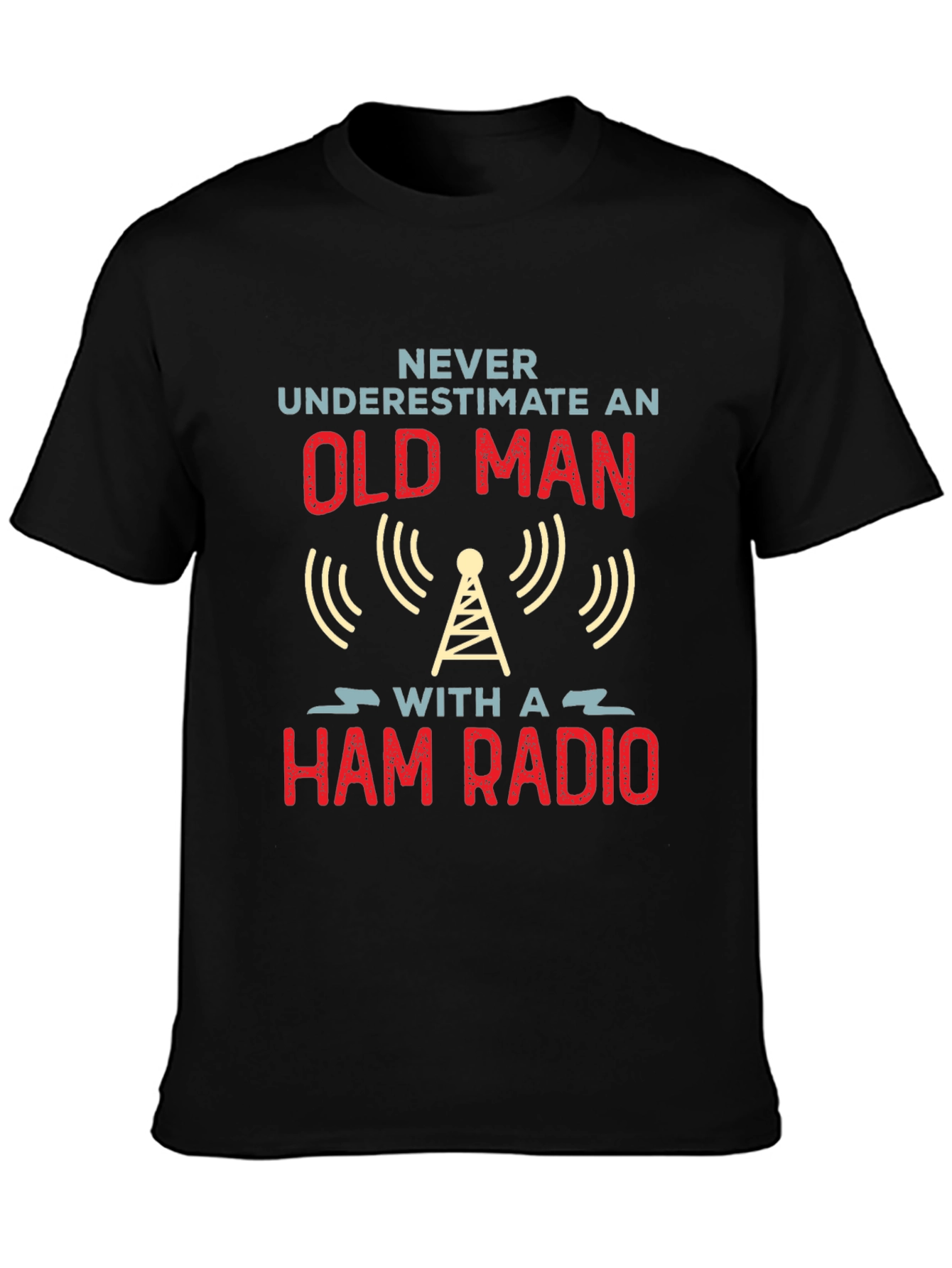 Black Never Underestimate an Old Man Ham Radio T-Shirt view 3