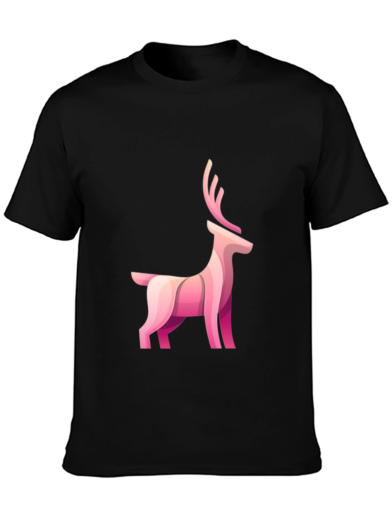 Black Stylish Black Tee with Pink Deer Graphic view 3