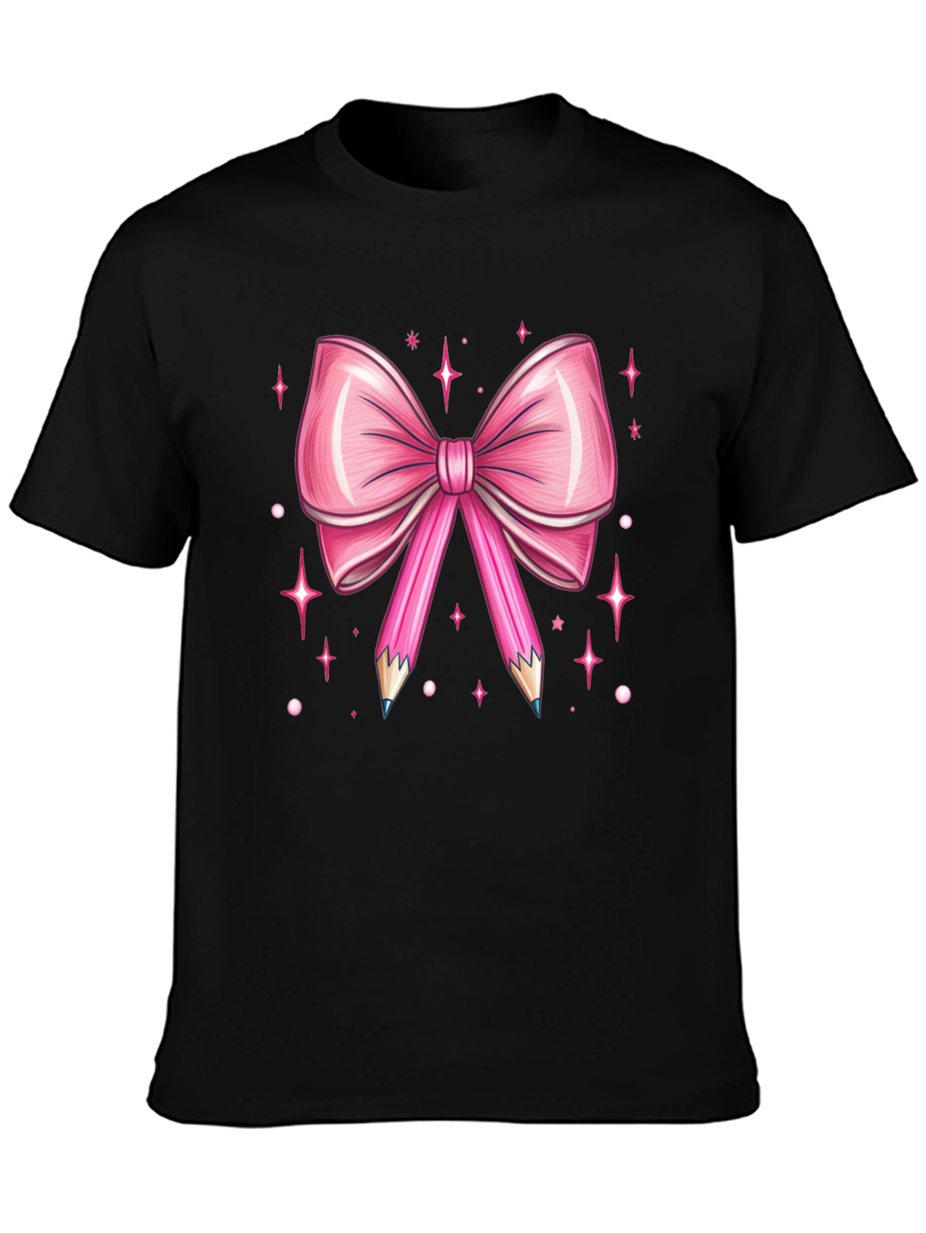 Black Pink Bow & Pencil Graphic Tee view 3