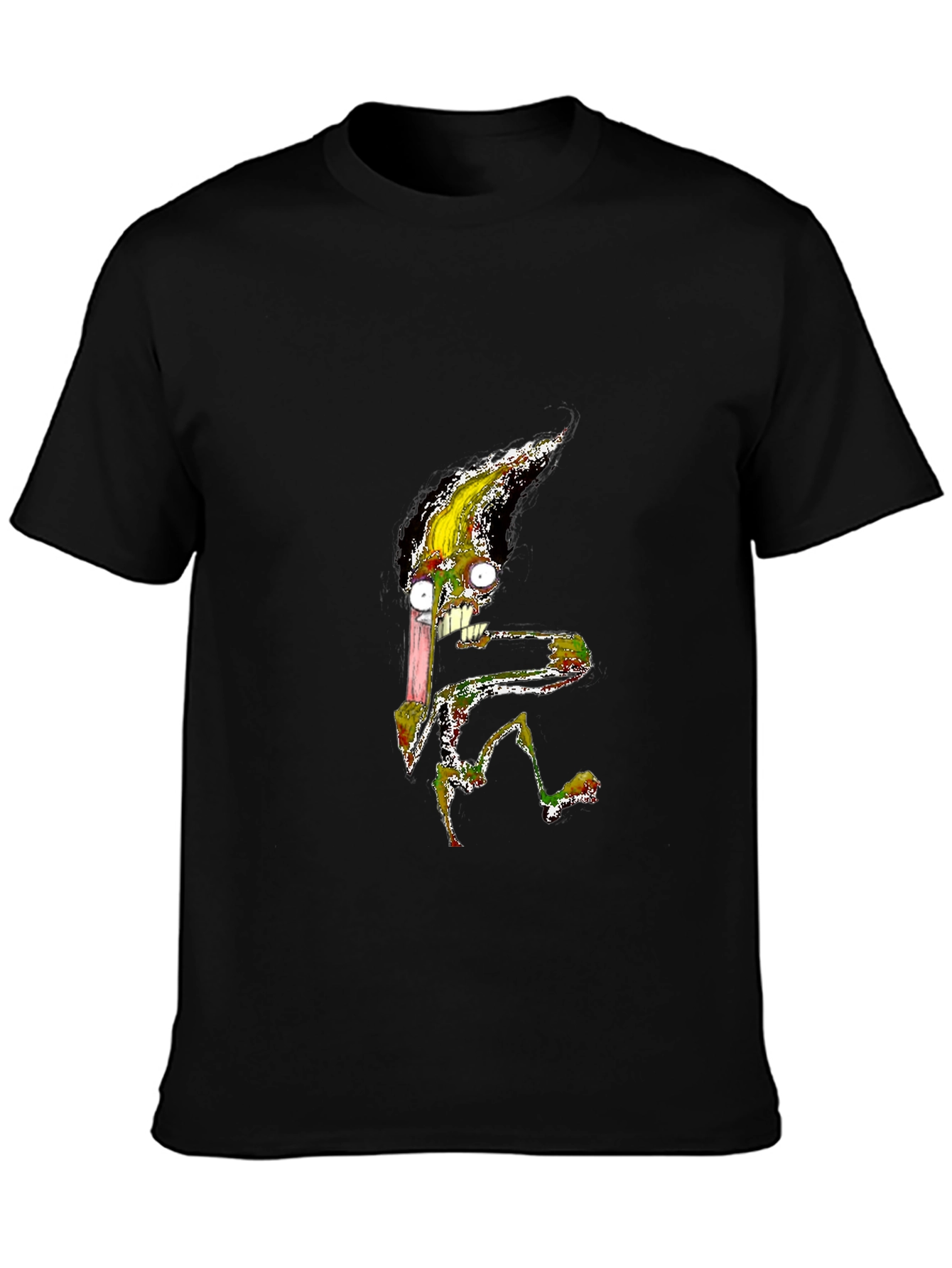 Black Men's Black T-Shirt with Cartoon Creature view 3