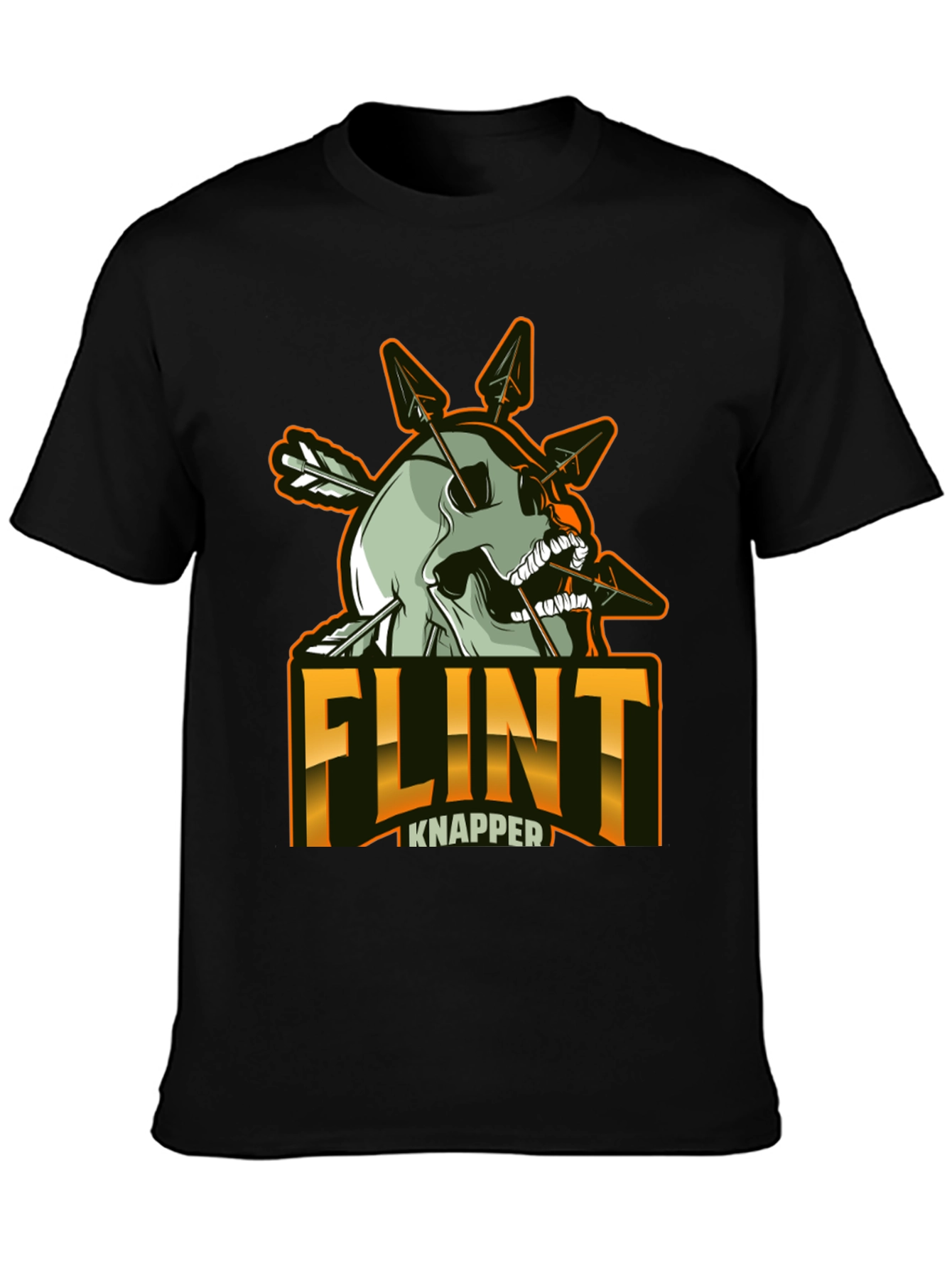 Black Flint Knapper Skull Arrow T-Shirt view 3