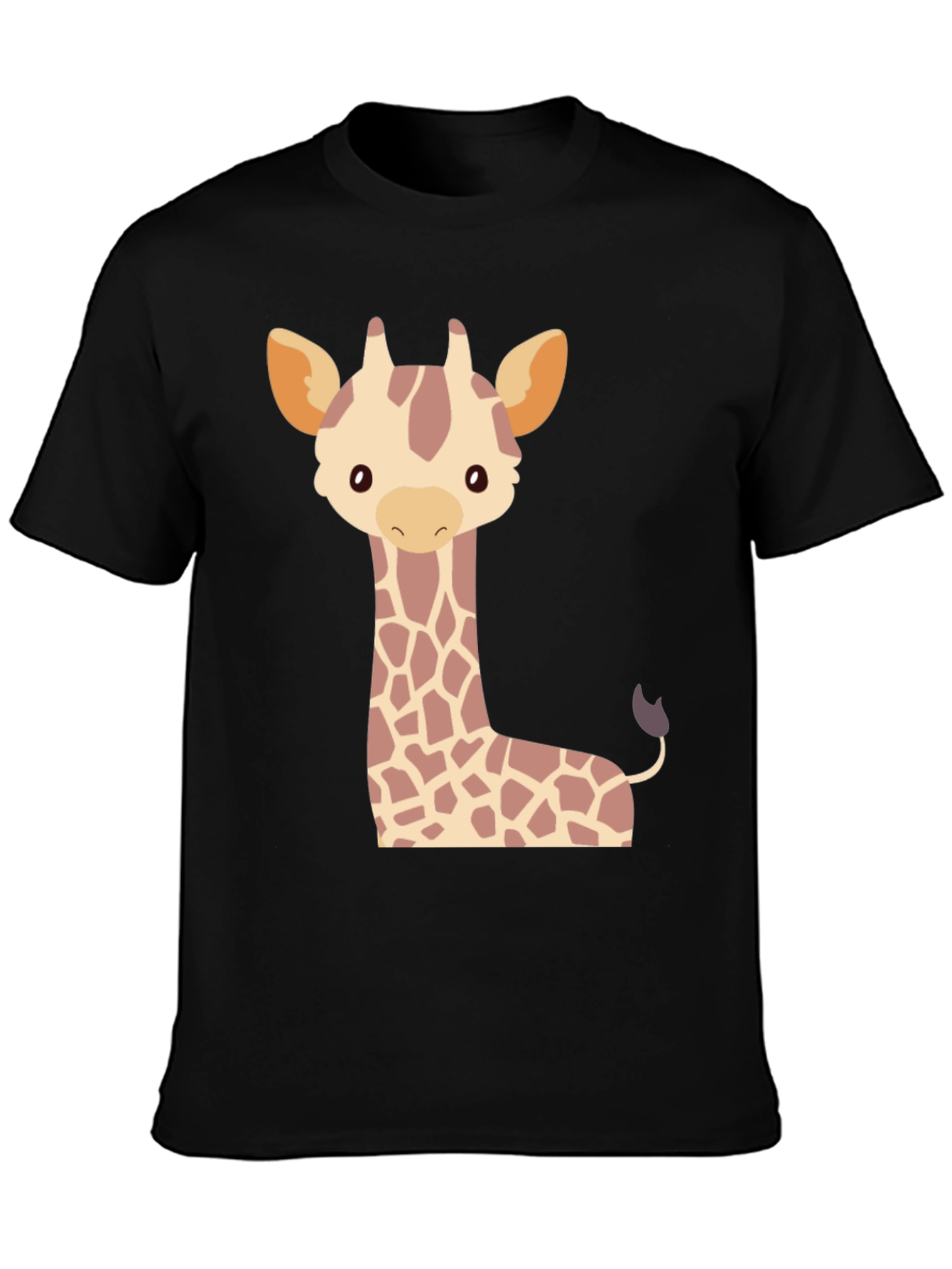 Black Cute Giraffe Graphic Tee - Black Cotton T-Shirt view 3