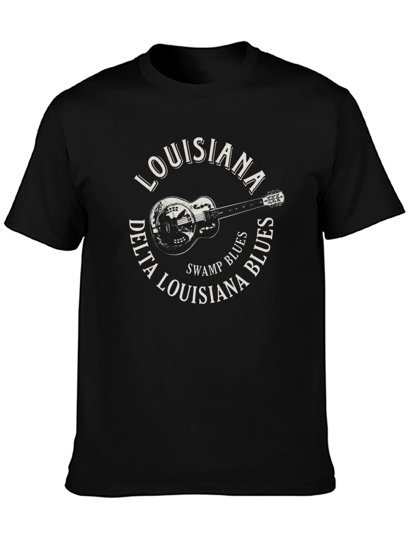 Black Louisiana Delta Blues Guitar T-Shirt view 3