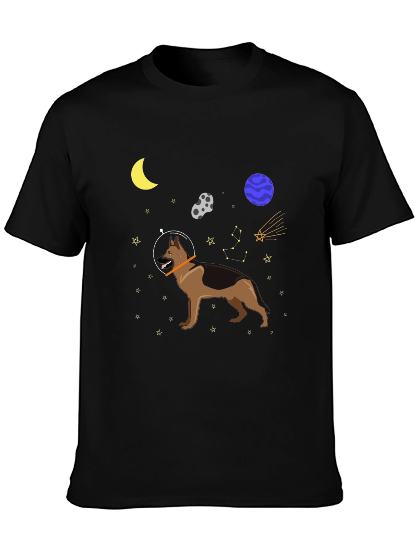 Black Space Dog Graphic Tee - Astronaut German Shepherd T-Shirt view 3