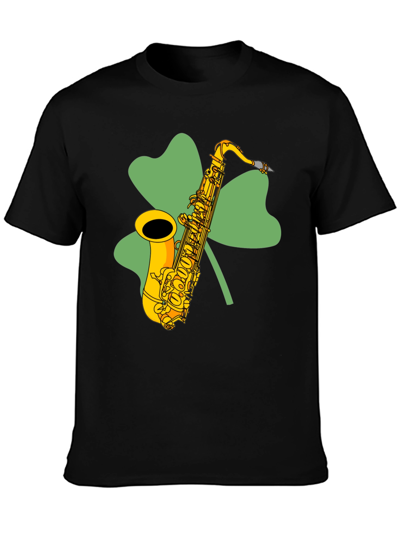 Black St. Patrick's Day Saxophone Shamrock T-Shirt view 3