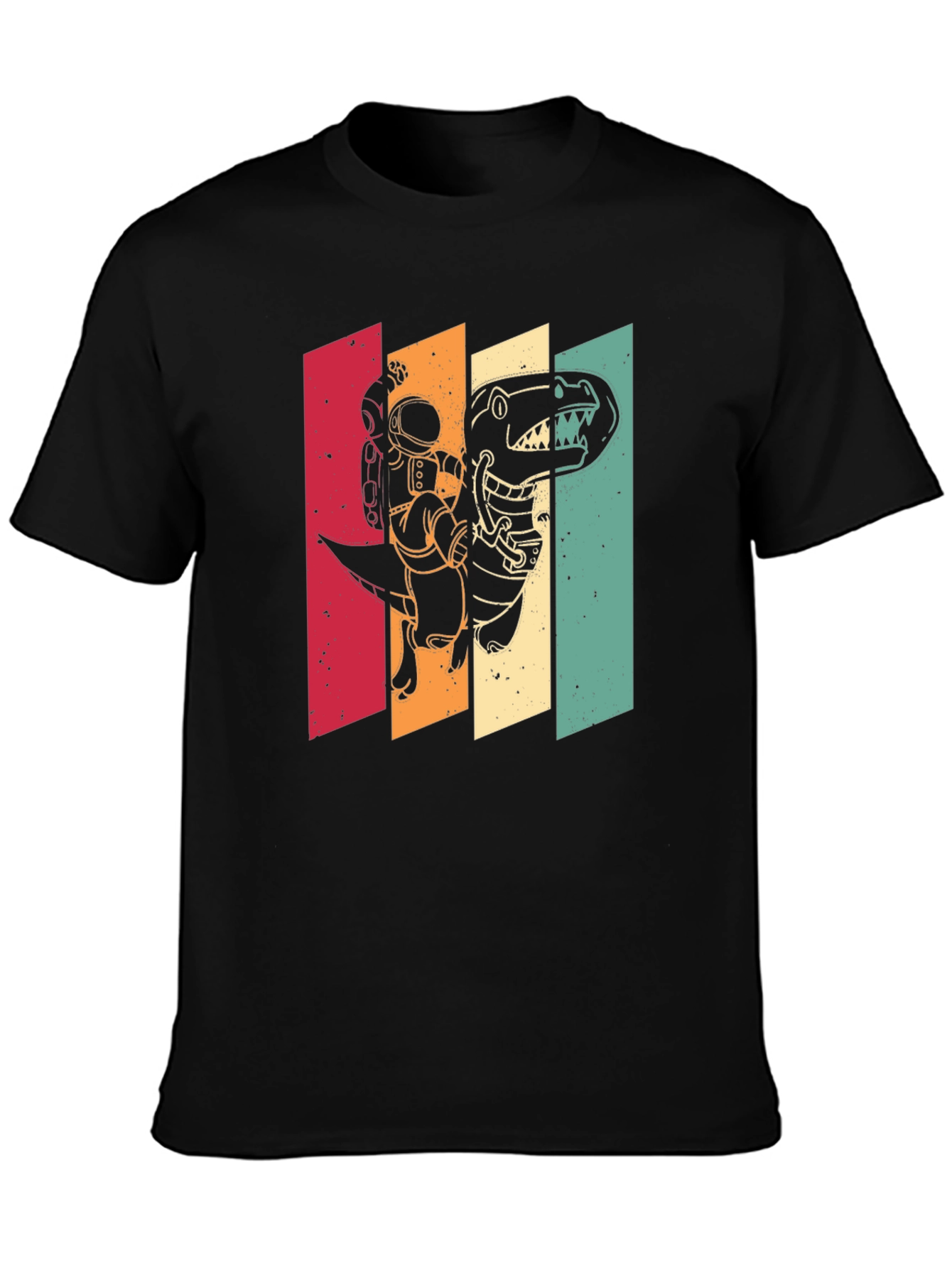 Black Retro Astronaut Dinosaur T-Shirt view 3