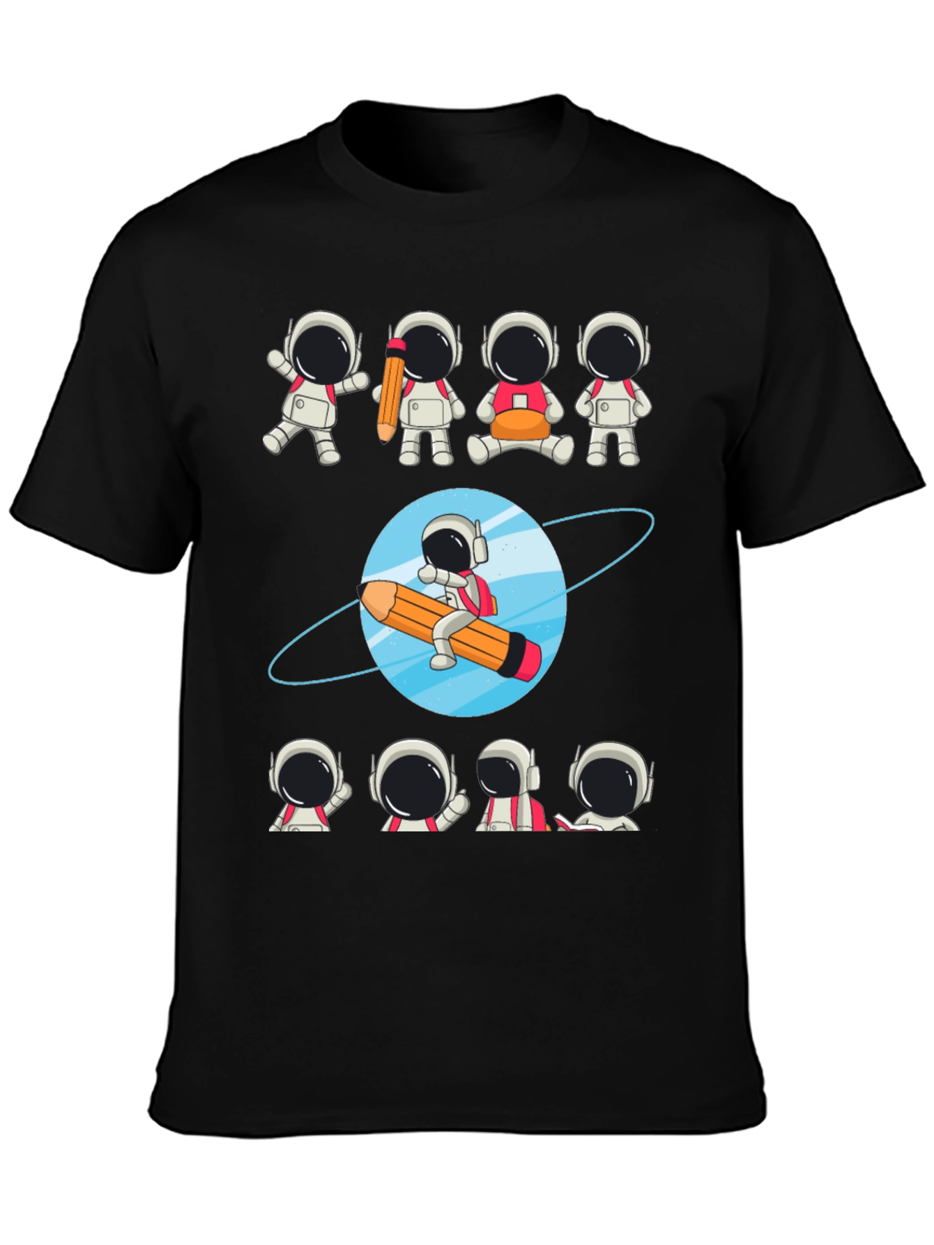 Black Astronaut Pencil Planet T-Shirt - Creative Space Design view 3