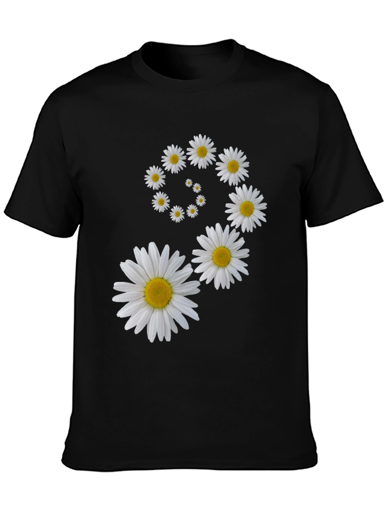 Black Daisy Spiral Graphic Black T-Shirt view 3