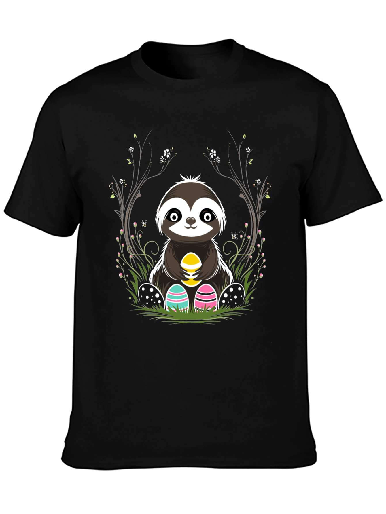Black Cute Sloth Easter Egg T-Shirt view 3