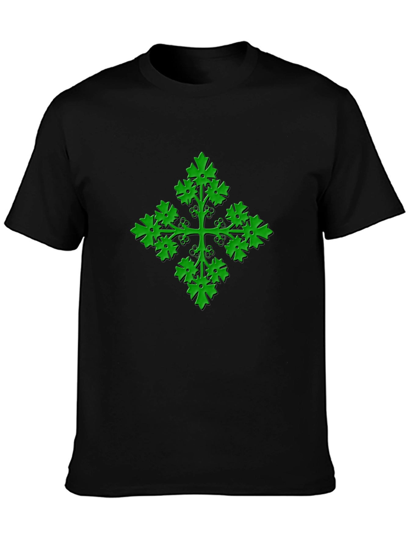 Black Green Leaf Cross Black T-Shirt view 3