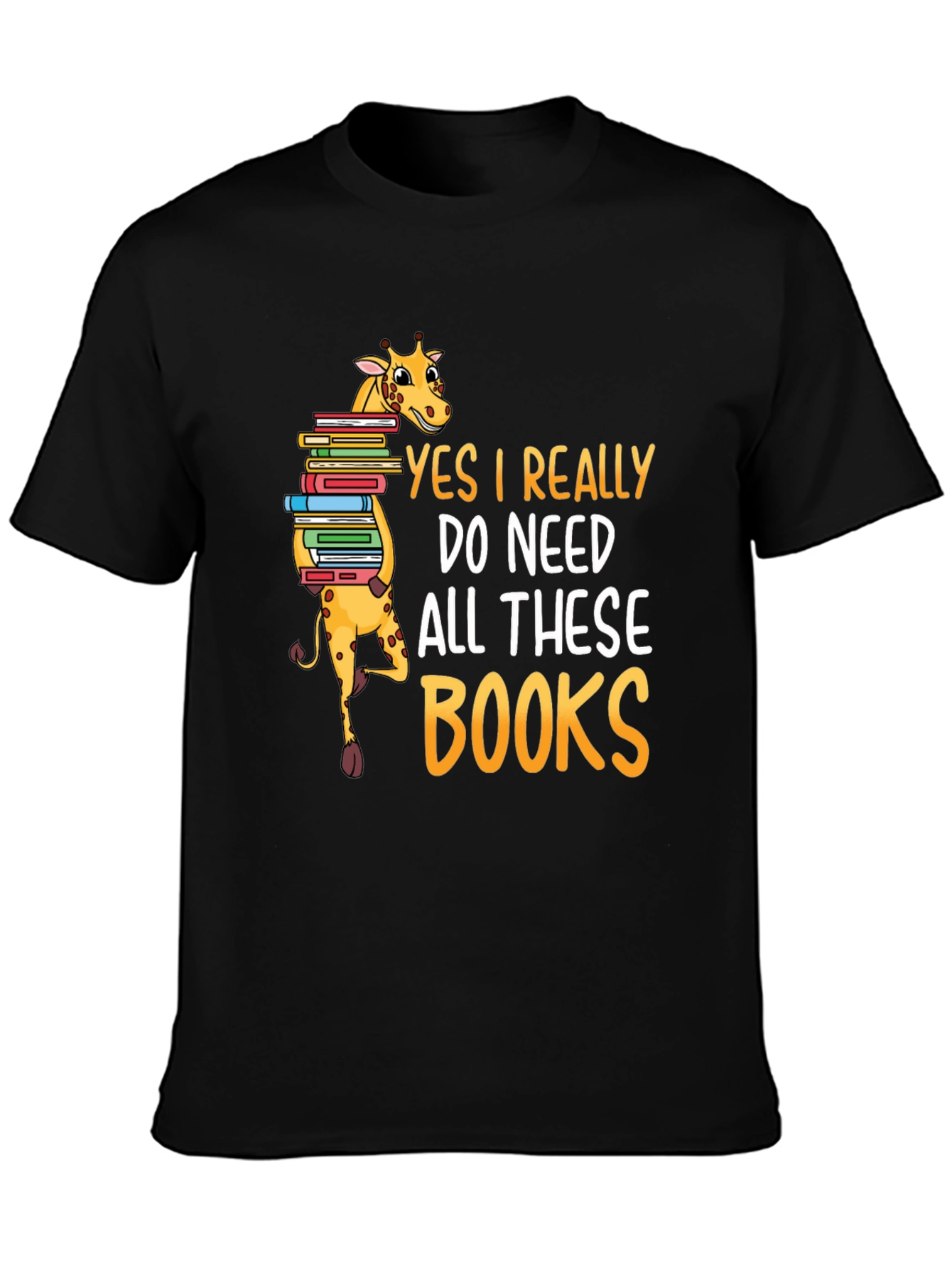 Black Giraffe Lover Reader Funny Books T-Shirt view 3