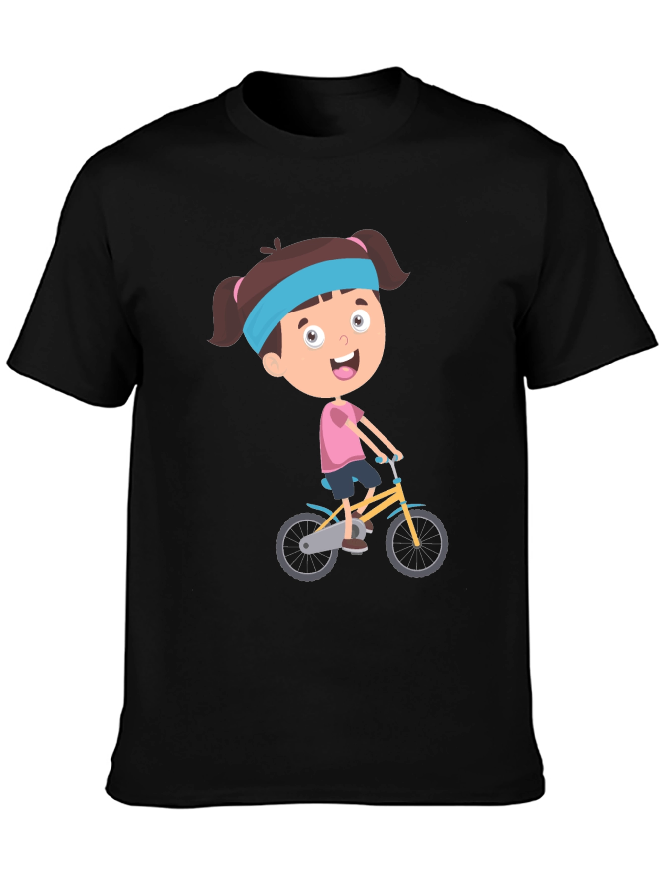 Black Cartoon Girl Biking Graphic Print Tee - Casual Comfort view 3