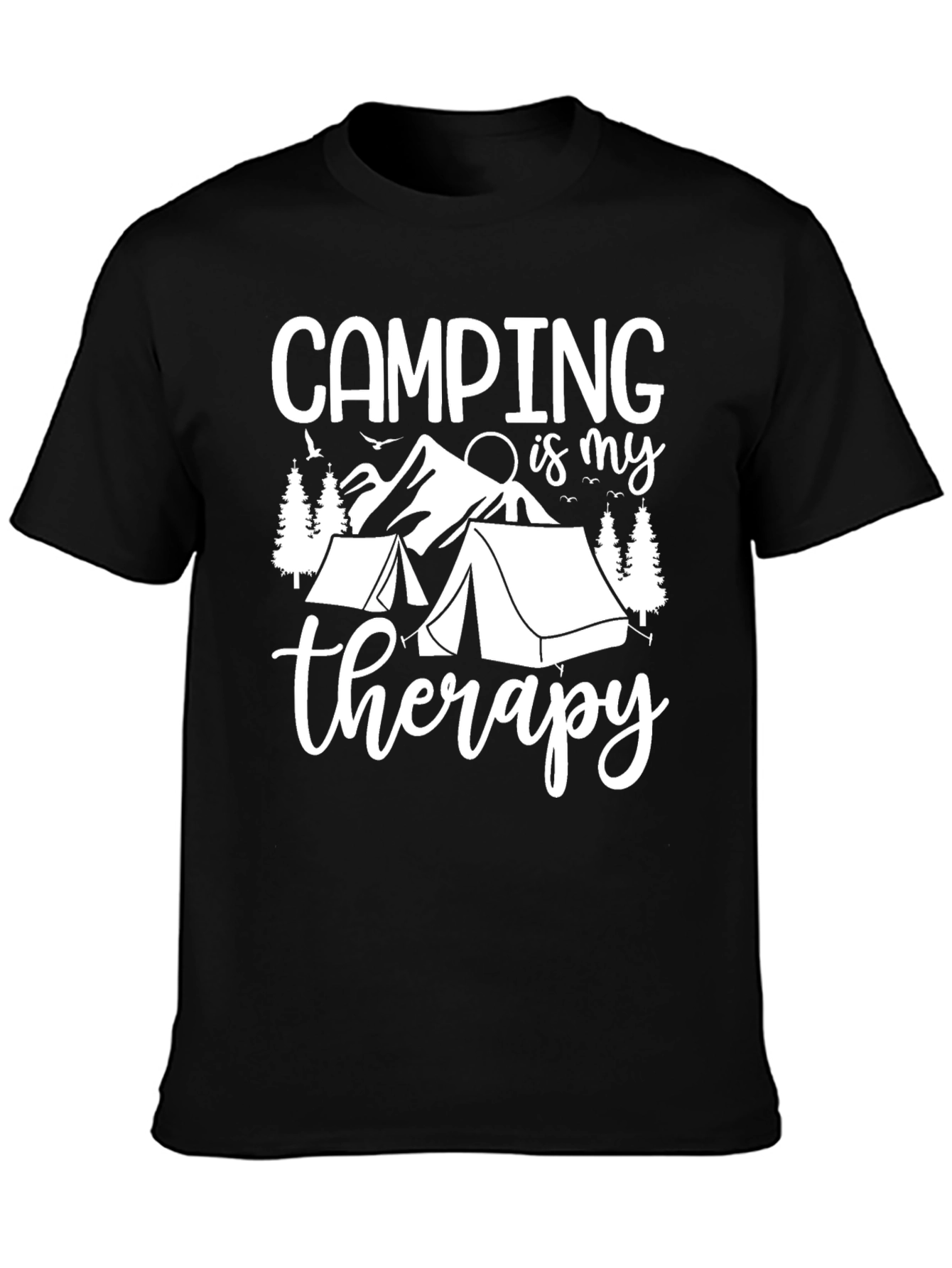 Black Camping Therapy Graphic Tee - Black Cotton T-Shirt view 3