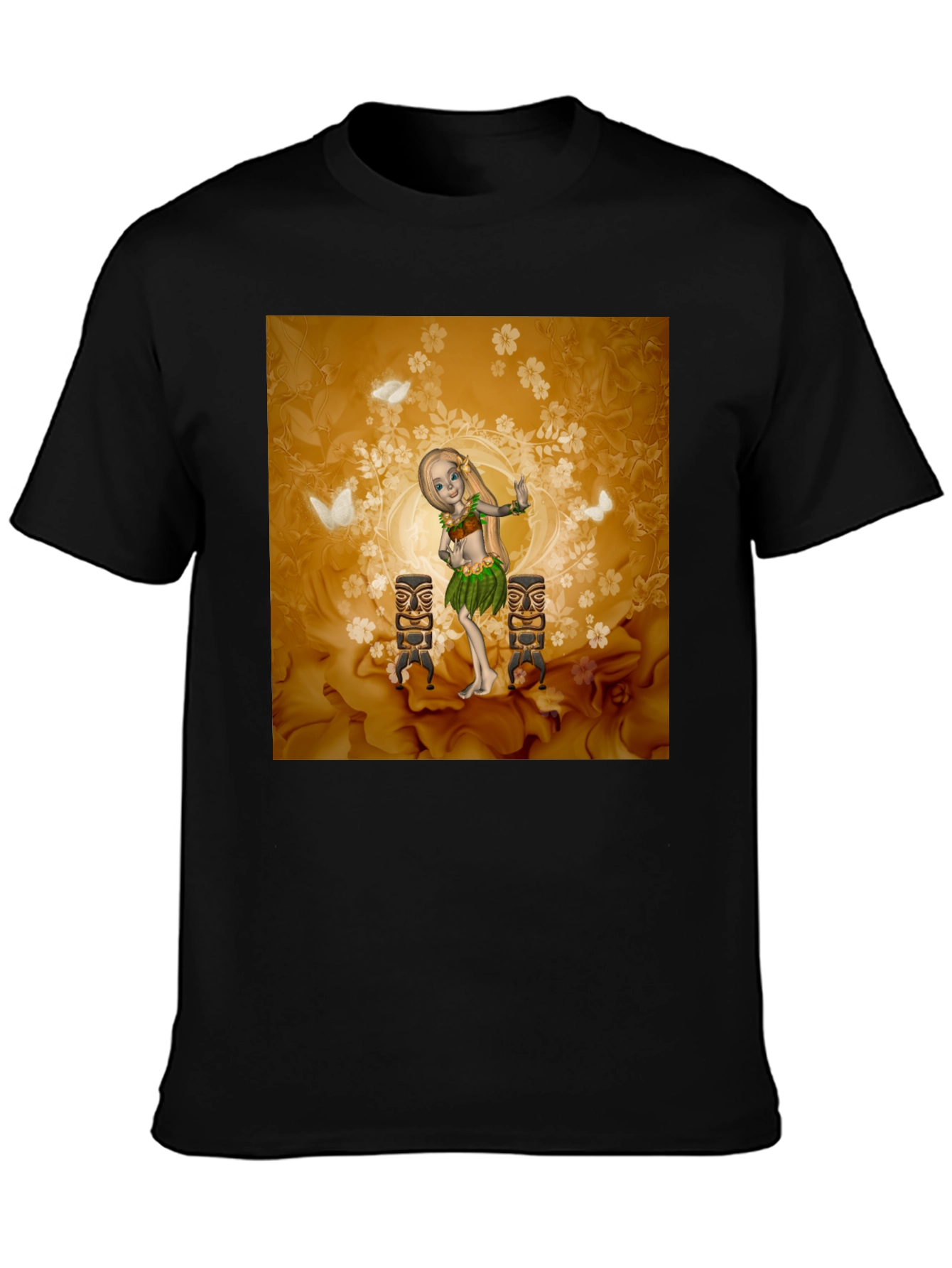 Black Tropical Hula Dancer Graphic Tee view 3