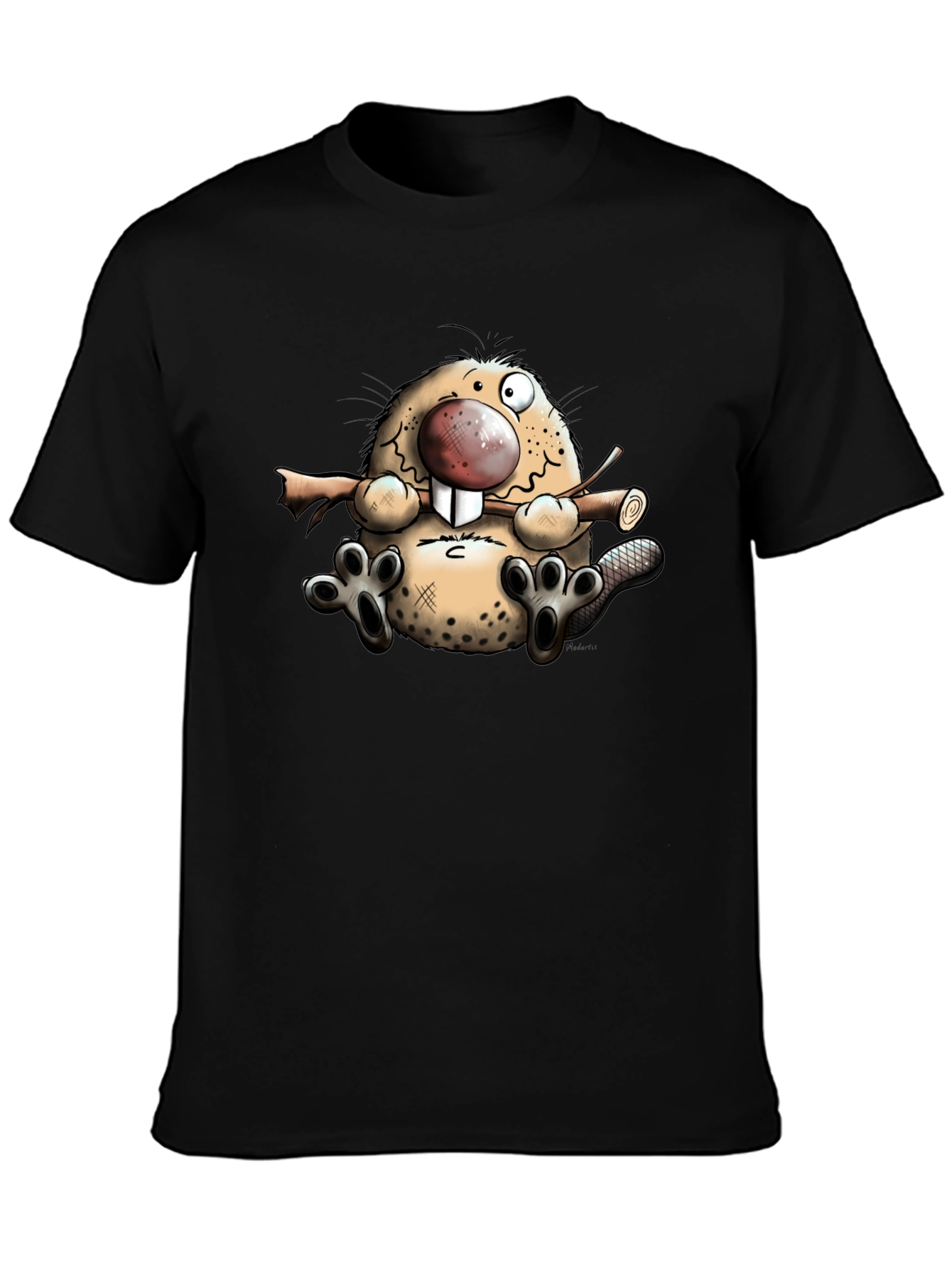Black Cartoon Beaver Graphic T-Shirt view 3