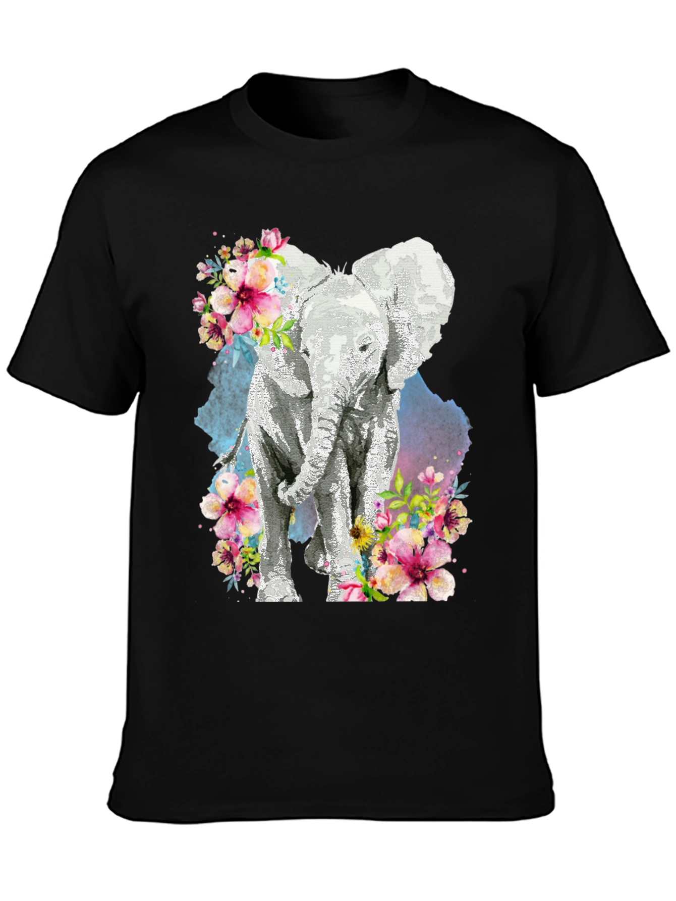 Black Elephant Floral Graphic Tee - Black view 3