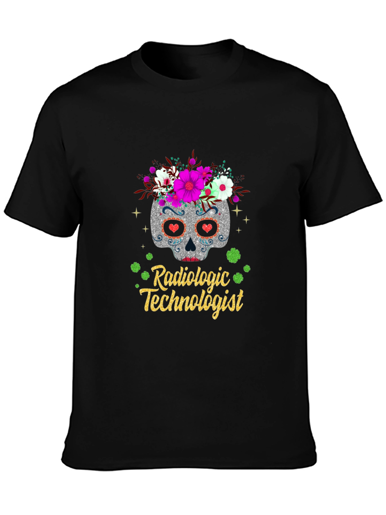 Black Radiologic Technologist Sugar Skull T-Shirt view 3