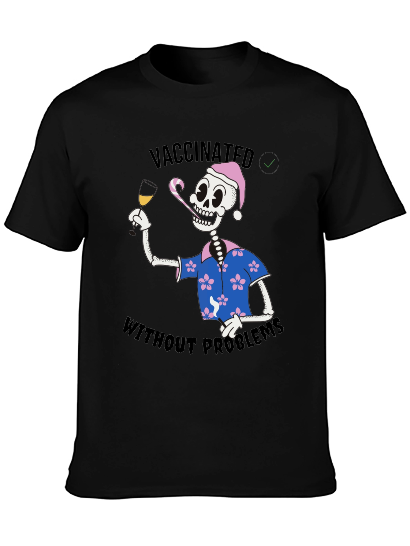 Black Vaccinated Skeleton T-Shirt - No Problems view 3
