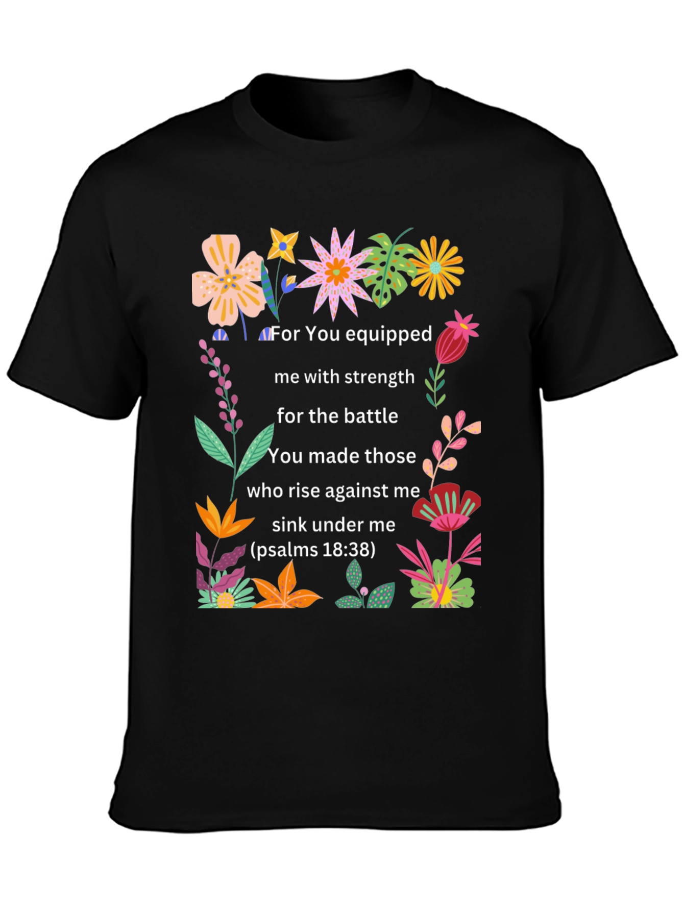 Black Floral Psalms Verse Black T-Shirt view 3