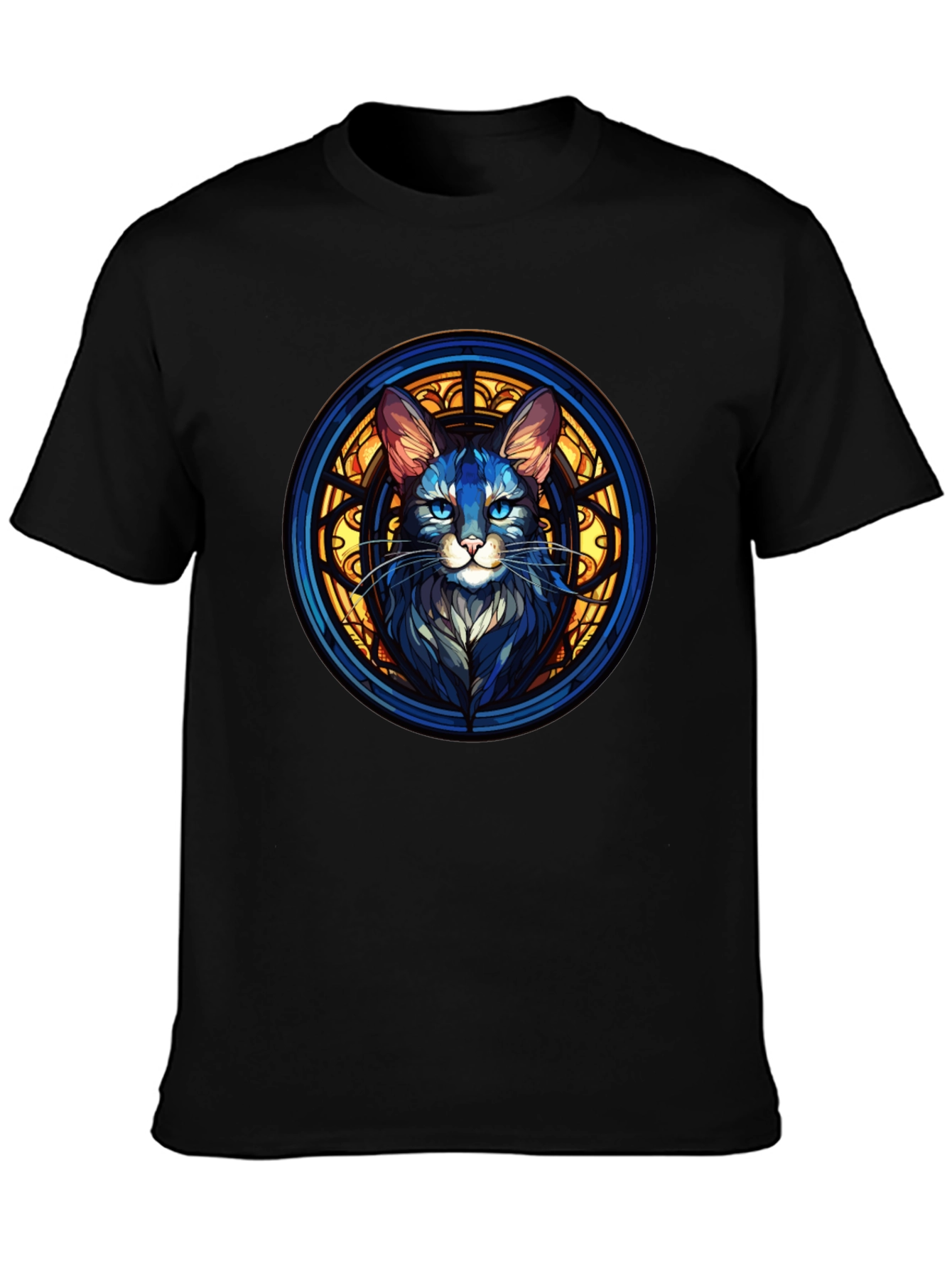 Black Stained Glass Cat Graphic Black T-Shirt view 3