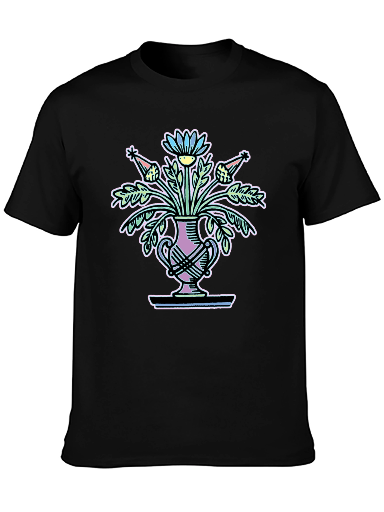 Black Floral Vase Graphic Tee - Black Unisex T-Shirt view 3