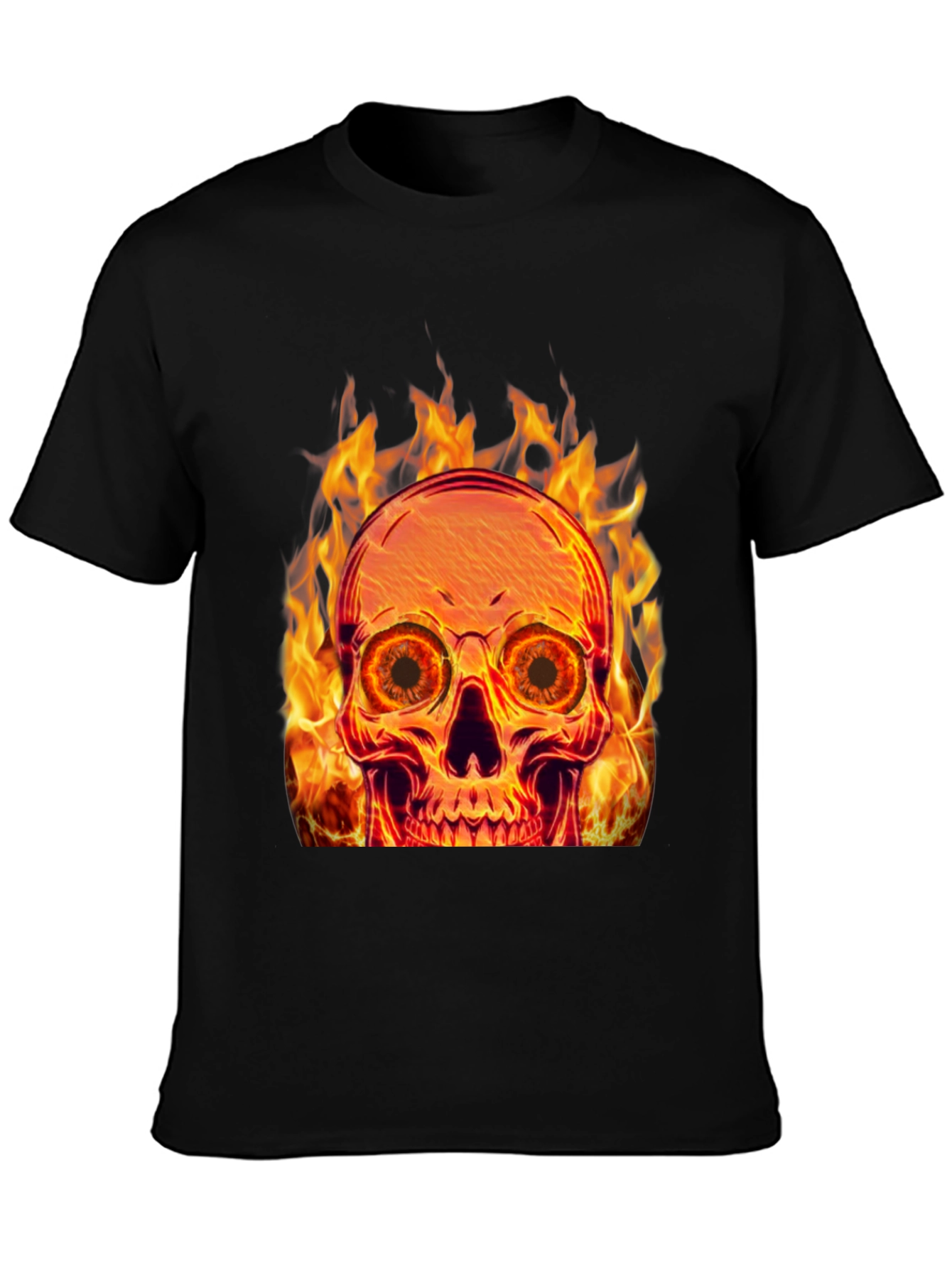 Black Flaming Skull Graphic Tee - Black Cotton Blend view 3