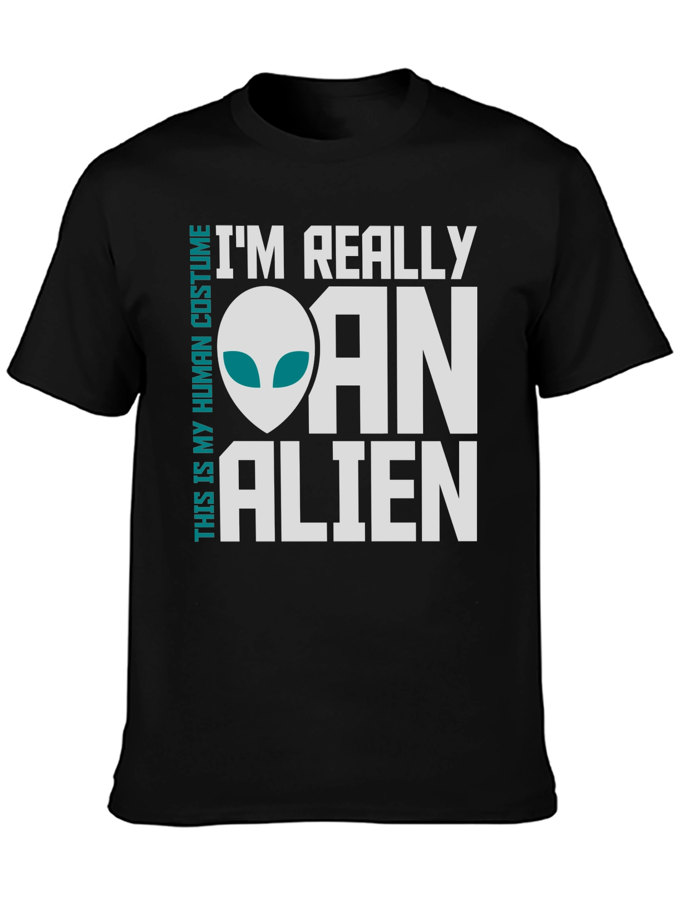 Black I'm Really an Alien Costume T-Shirt - Funny Novelty Tee view 3