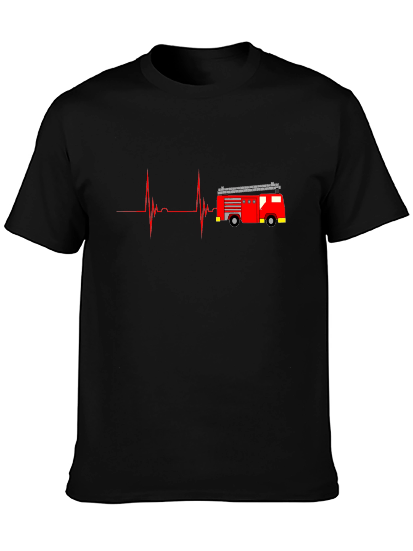Black Fire Truck Heartbeat Graphic Tee - Black view 3