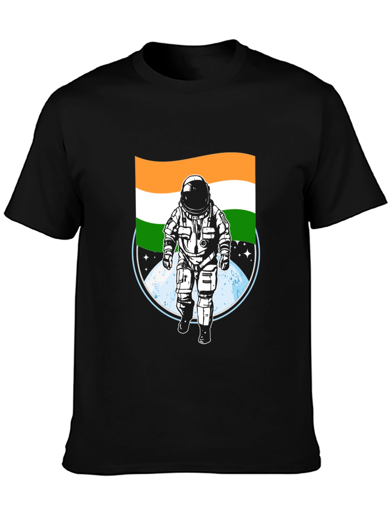 Black Astronaut India Flag Graphic Tee - Black view 3