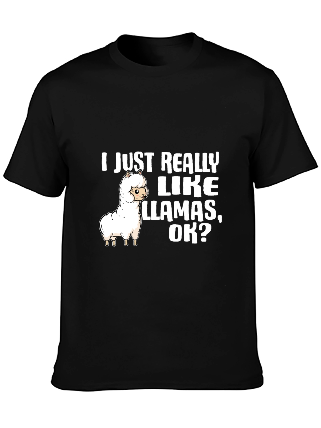 Black Llama Lover T-Shirt: I Just Really Like Llamas, OK? view 3