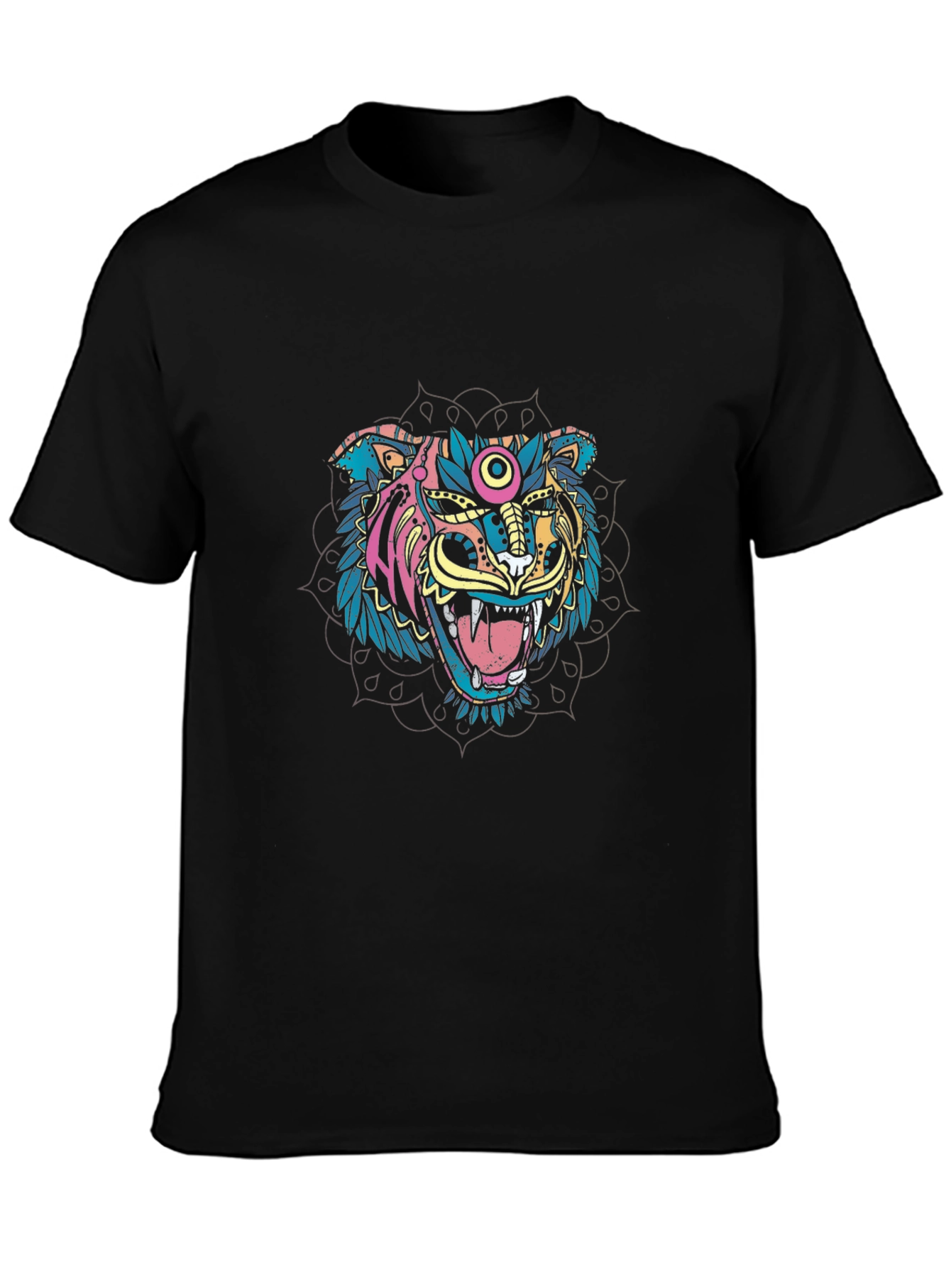 Black Graphic Tiger Tee - Colorful Mandala Design view 3