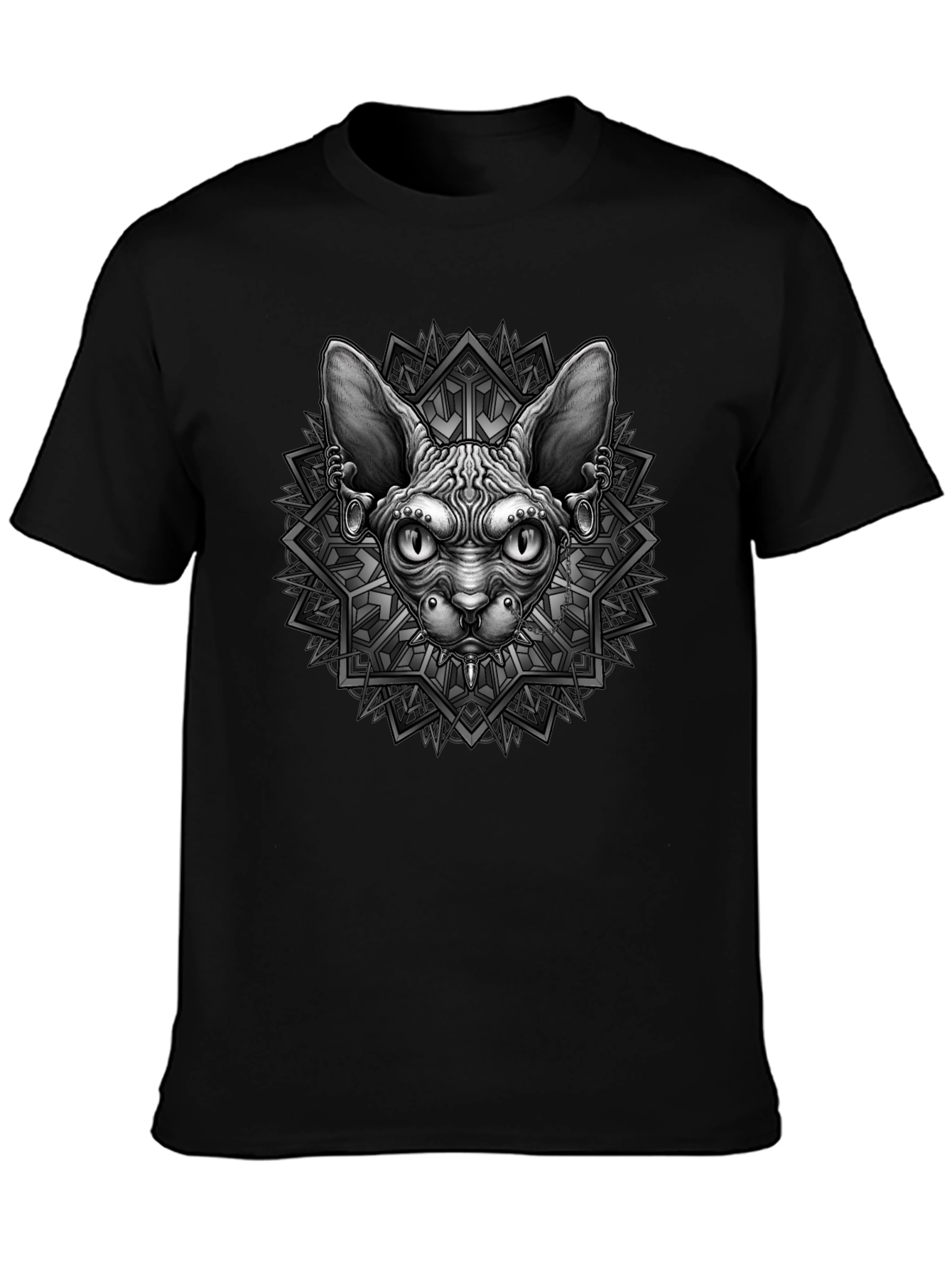 Black Sphynx Cat Graphic Tee - Unique Geometric Design view 3