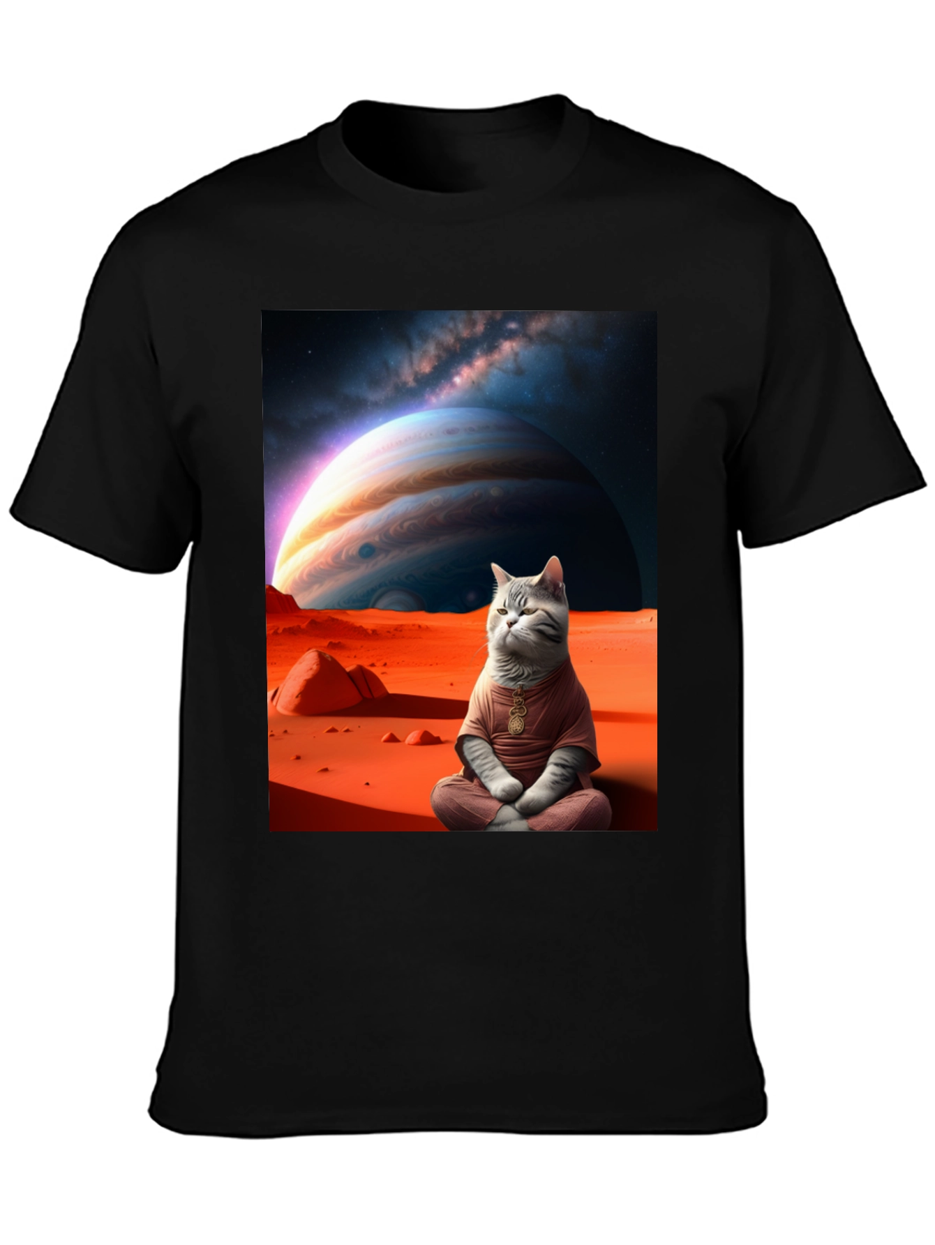 Black Zen Cat in Space Graphic Tee view 3