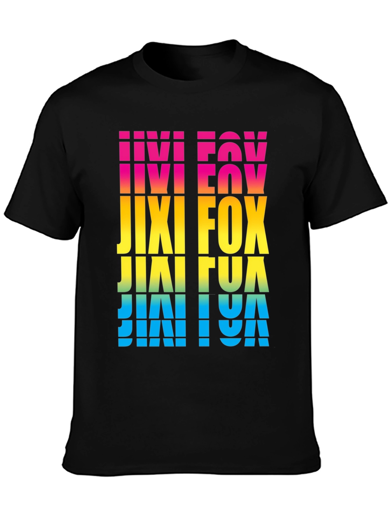 Black Retro Jixi Fox Colorful Graphic Print T-Shirt view 3