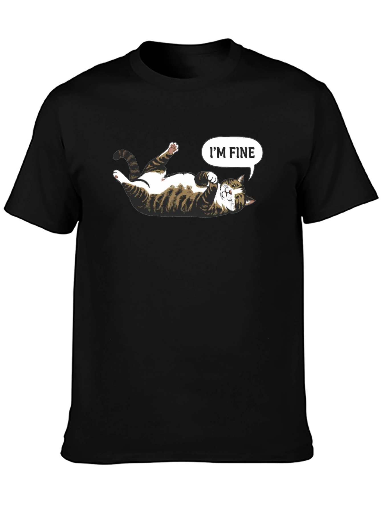 Black Funny Cat Graphic Tee - I'm Fine T-Shirt view 3