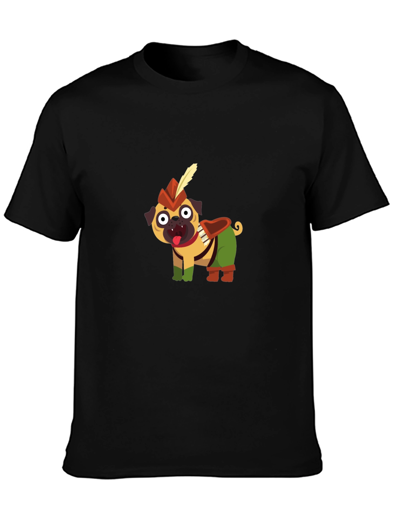 Black Pug Robin Hood Black T-Shirt view 3