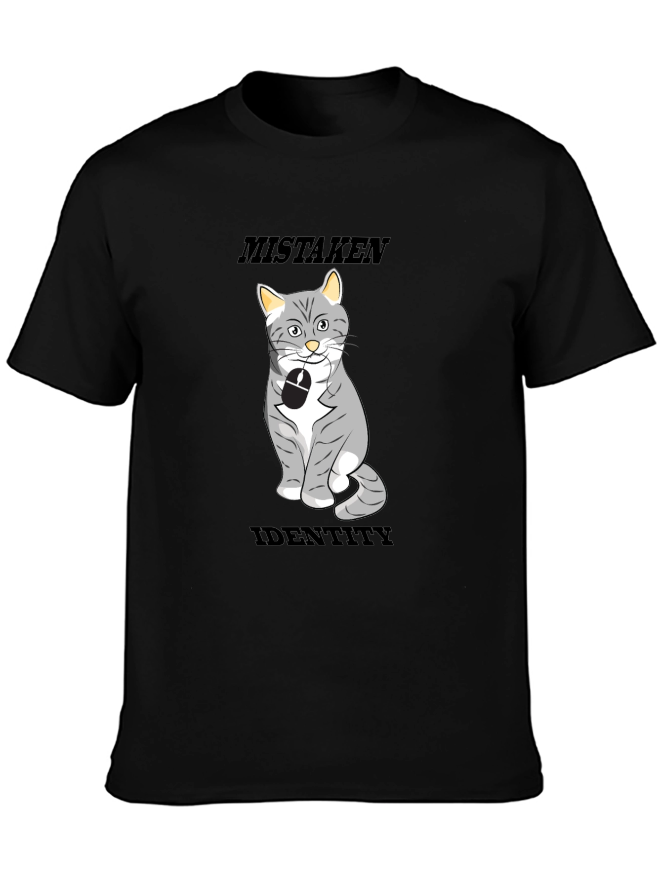 Black Mistaken Identity Cat T-Shirt, Funny Graphic Tee view 3