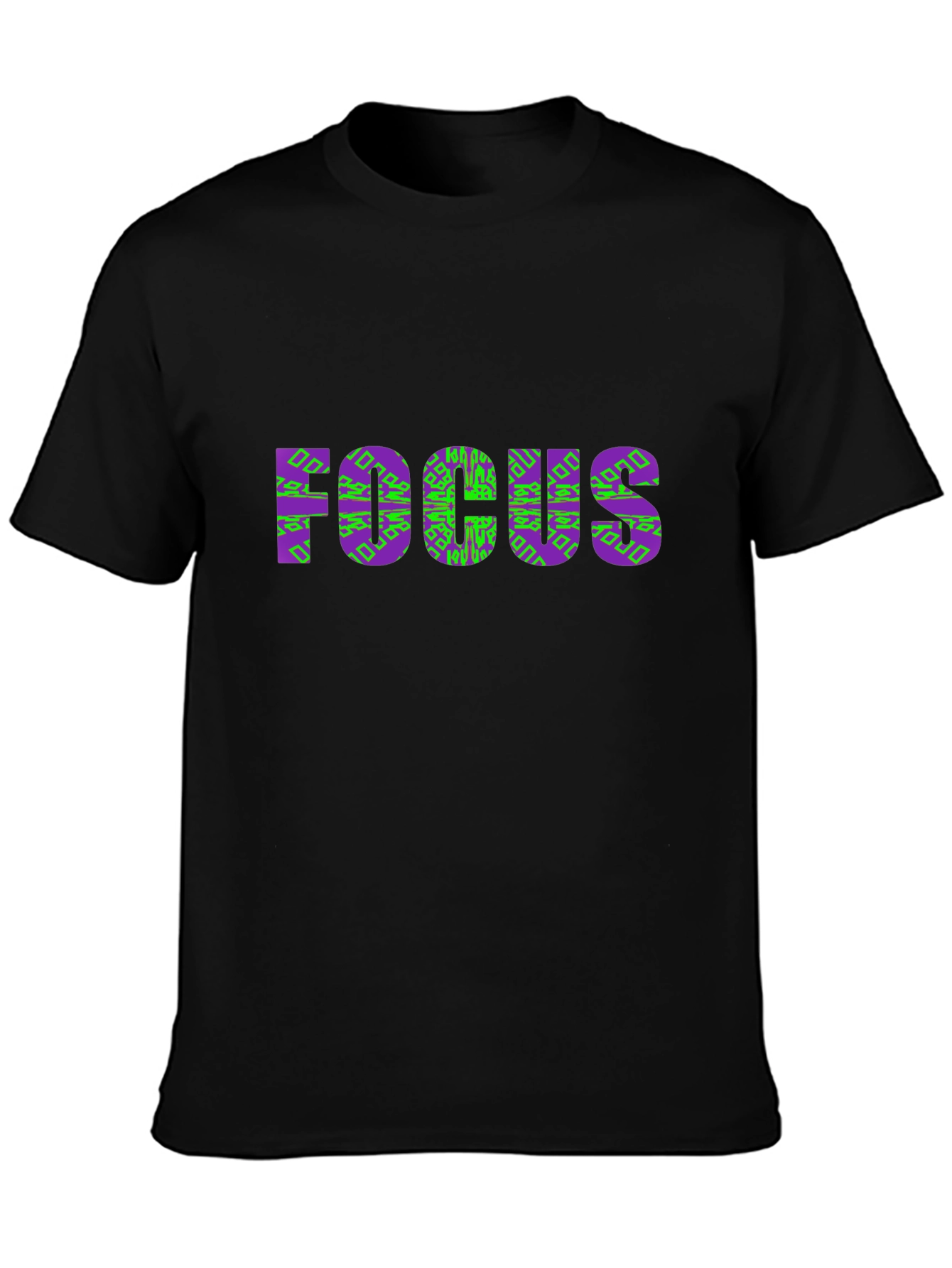 Black Focus Graphic Tee - Stylish Purple & Green Design view 3